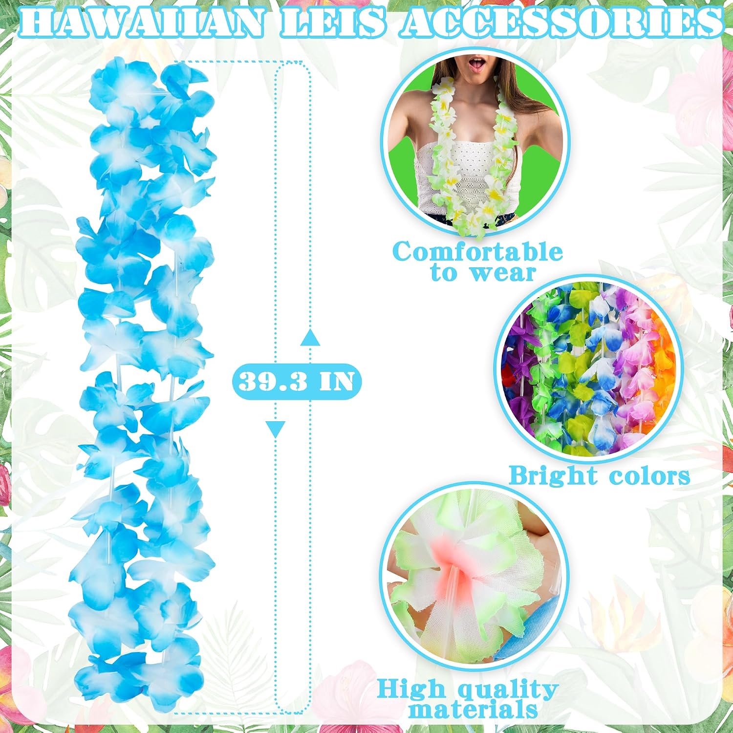 Arrowom 24pcs Hawaiian Leis Bulk Luau Party Silk Flower Necklace Colorful Tropical Hawaiian Bulk Hula Dance Party Decor Flower Leis Summer Beach Pool Party Decorations Favors Supplies - Image 2