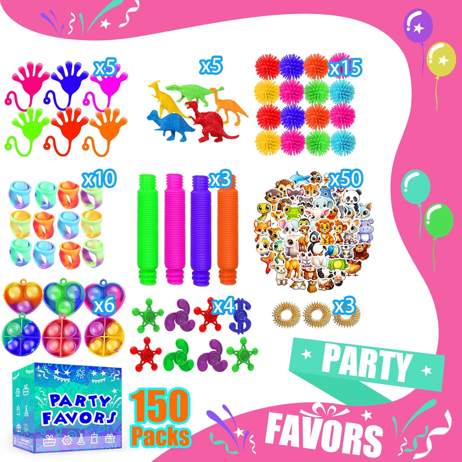 Party Favors for Kids 8-12 4-8, 150-Pack Fidget Toys Bulk, Treasure Box Toys for Classroom, Stocking Stuffers Goodie Bags, Classroom Prizes, Birthday Holiday for Boys Girls - Image 3