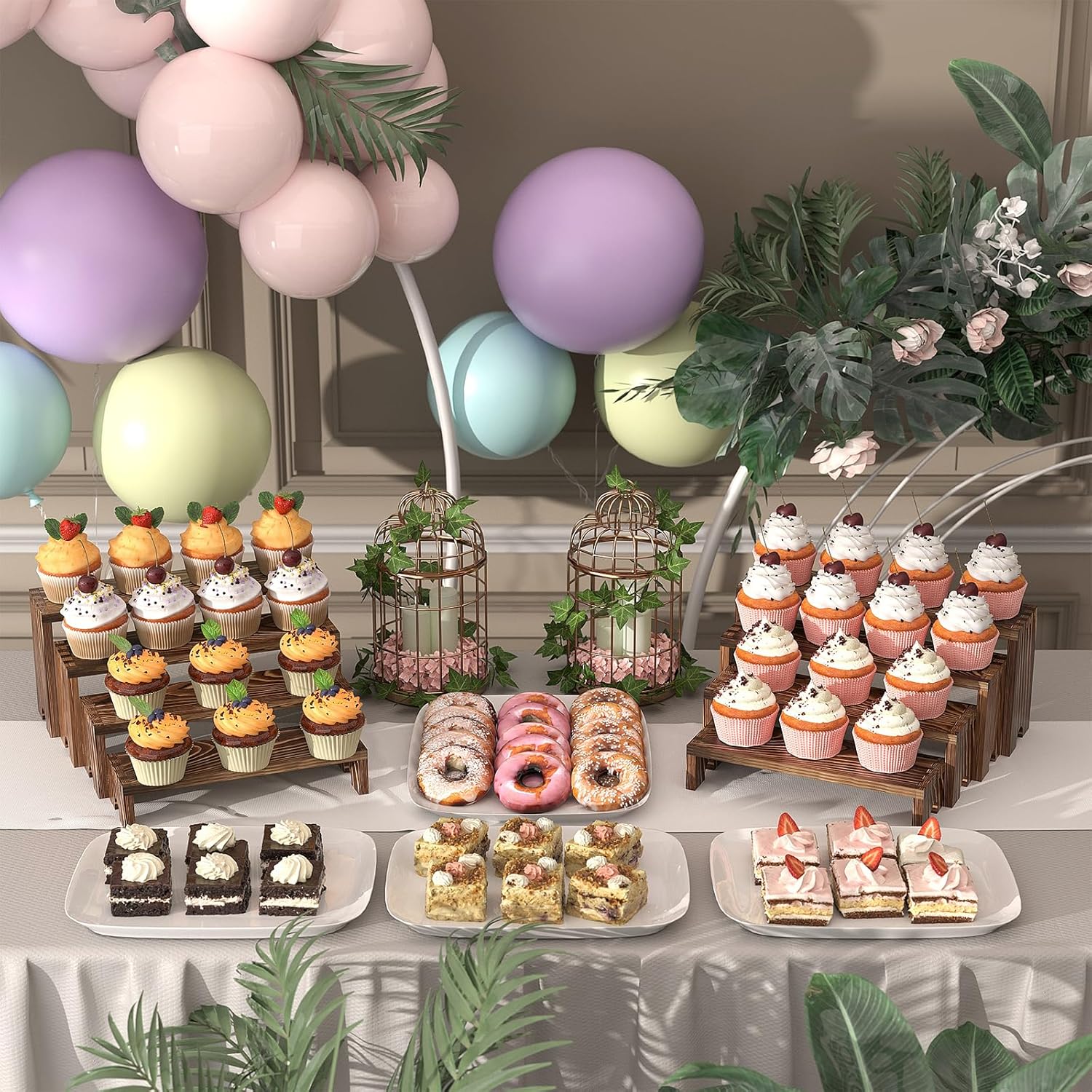 2 Set Wooden Tiered Risers Display Stands for Vendor Events,Stackable Wood Cupcake Display Stand,Farmhouse Decor Wood Dessert Table Display Set,Vendor Booth Display Items,Food Display Risers for Party - Image 2