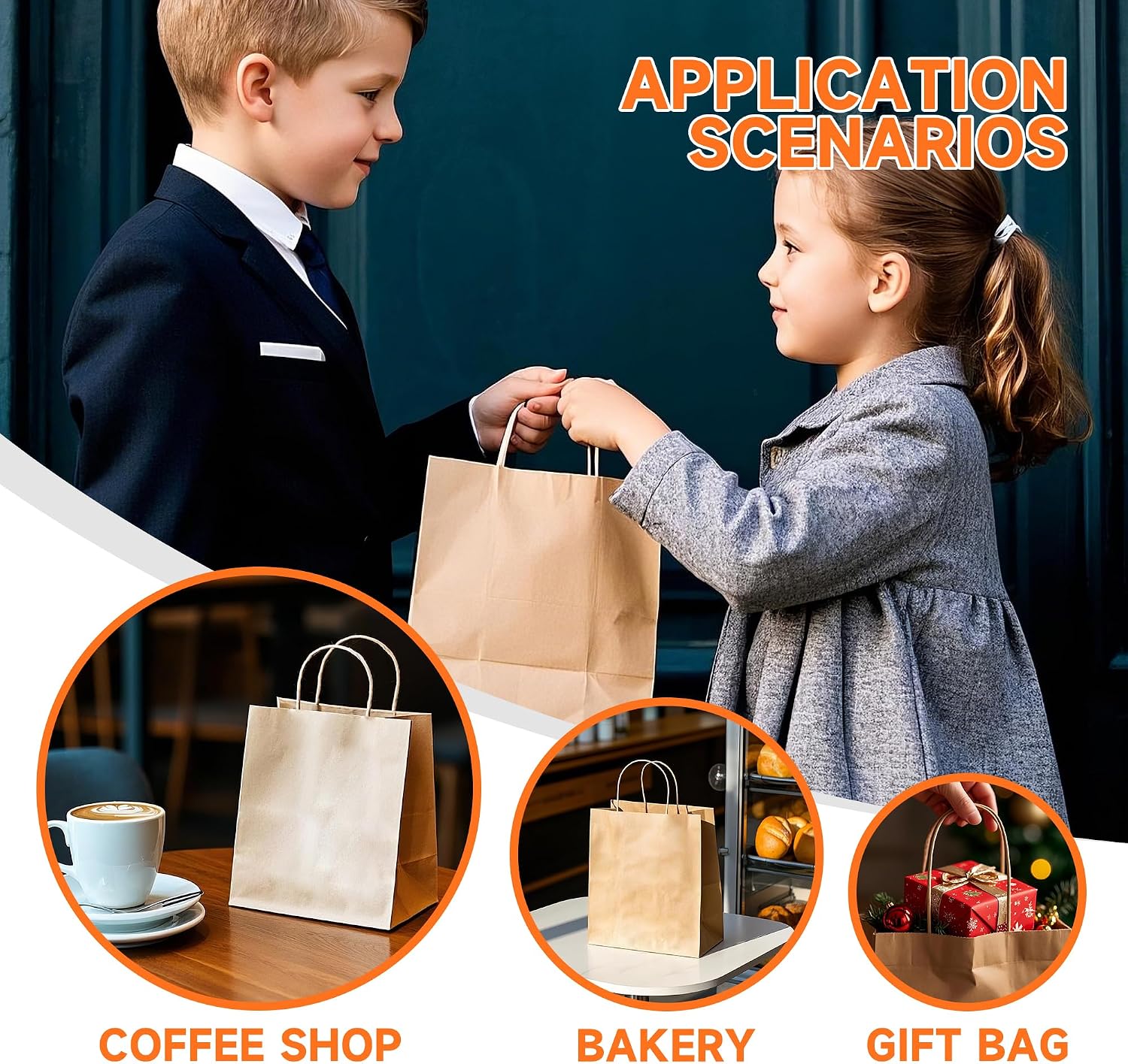 METAPRINT Brown Paper Gift Bags with Handles in Bulk, 100pcs Kraft Paper Bags 8x4.5x10.8 inch, Recyclable Shopping Bags for Retail, Grocery, Party Favors, Wedding - Image 8