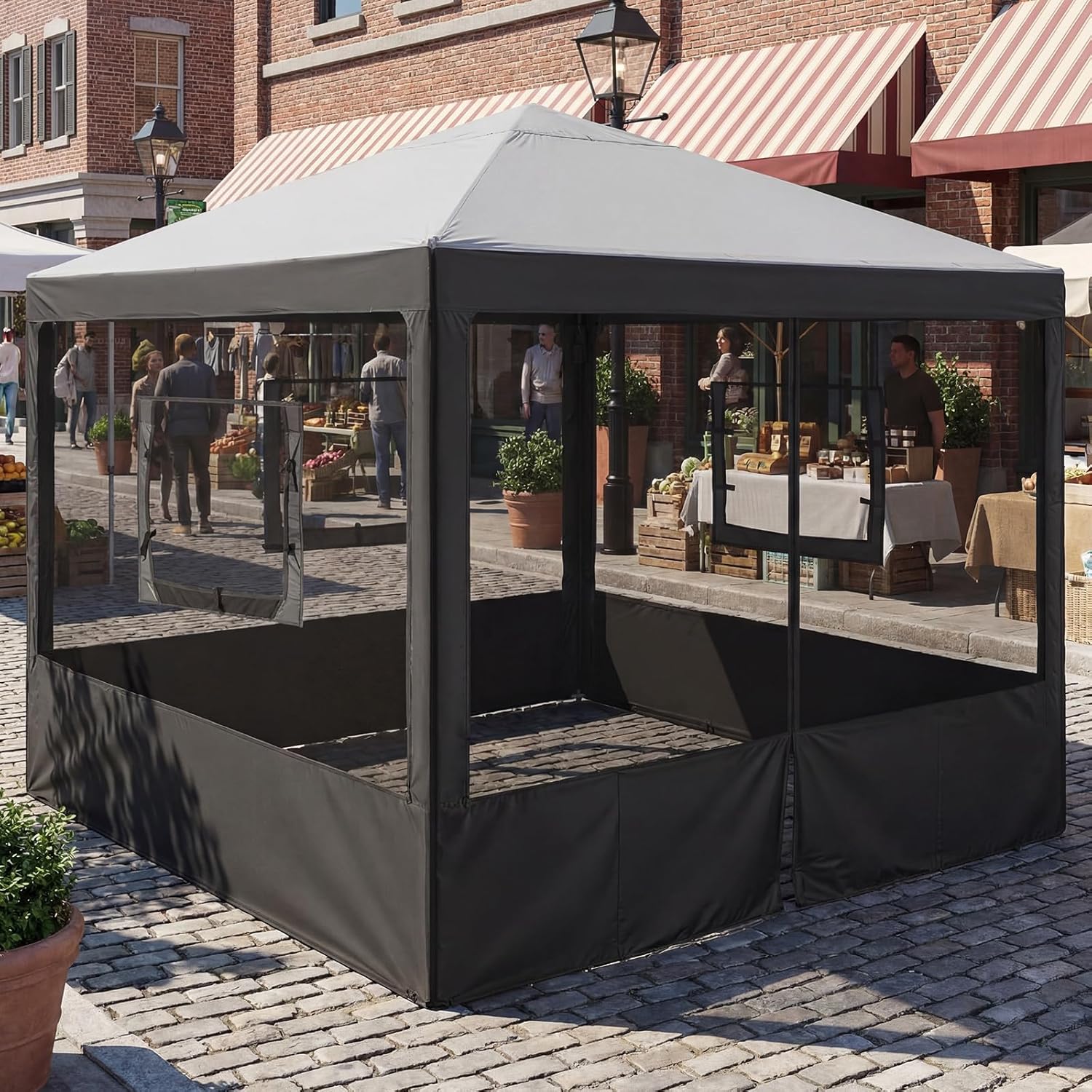 4 Pcs Food Booth Sidewall Kit for 10' x 10' Outdoor Serving Food Tents, Thickened Insect Proof Mesh Sidewall Kit with Roll-up Windows for Vendor Tent Event Market(Classic,Black) - Image 7
