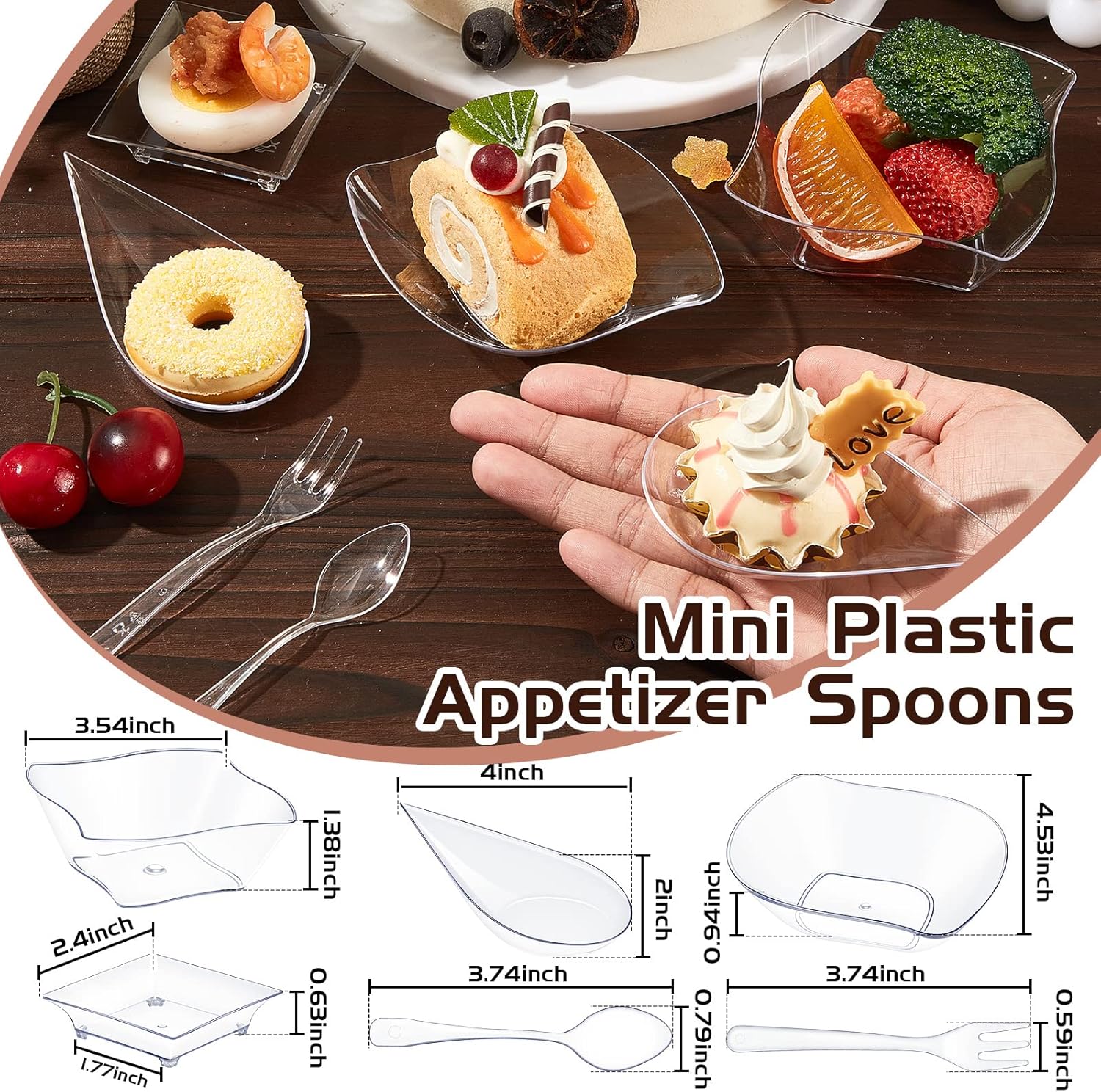 Tessco for you 200 Pcs Mini Appetizer Plates with Spoons Forks Disposable Mini Dessert Plates Plastic Appetizer Bowls Tiny Individual Serving Trays for Party (Classic Style,Clear) - Image 2
