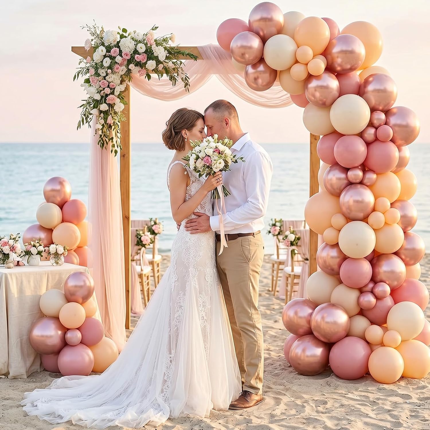 Retro Blush Pink Balloons, 60 Packs 12 Inch Dusty Pink Metallic Chrome Rose Gold White Sand Nude Balloons for Pumpkin Baby Shower Girls Women Boho Birthday Bridal Wedding Mothers Day Decorations - Image 6