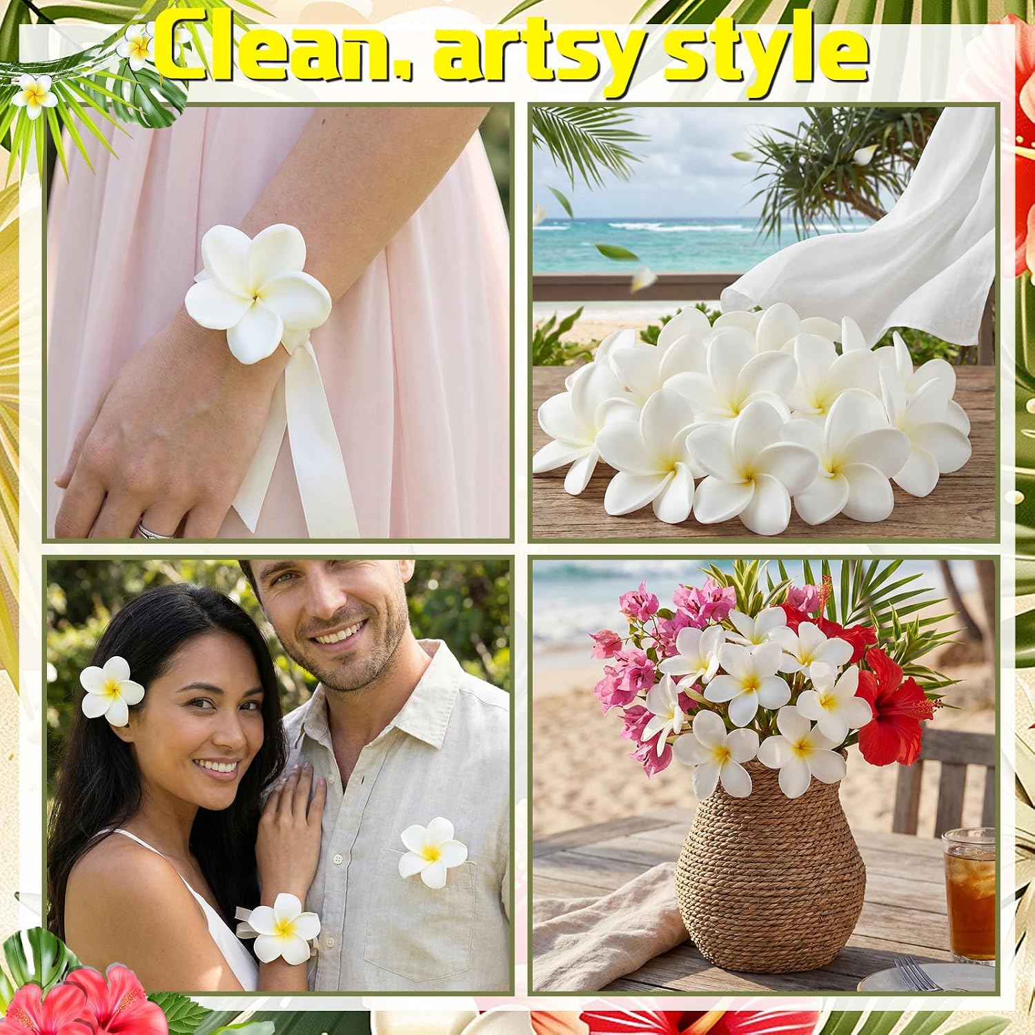 Tigeen 30 Pcs Hawaiian Plumeria Frangipani PU Artificial Flowers Tropical Flowers with Stems for DIY Real to Touch Birthday Gifts Wedding Home Hawaiian Party Decor Table Centerpiece (White) - Image 6