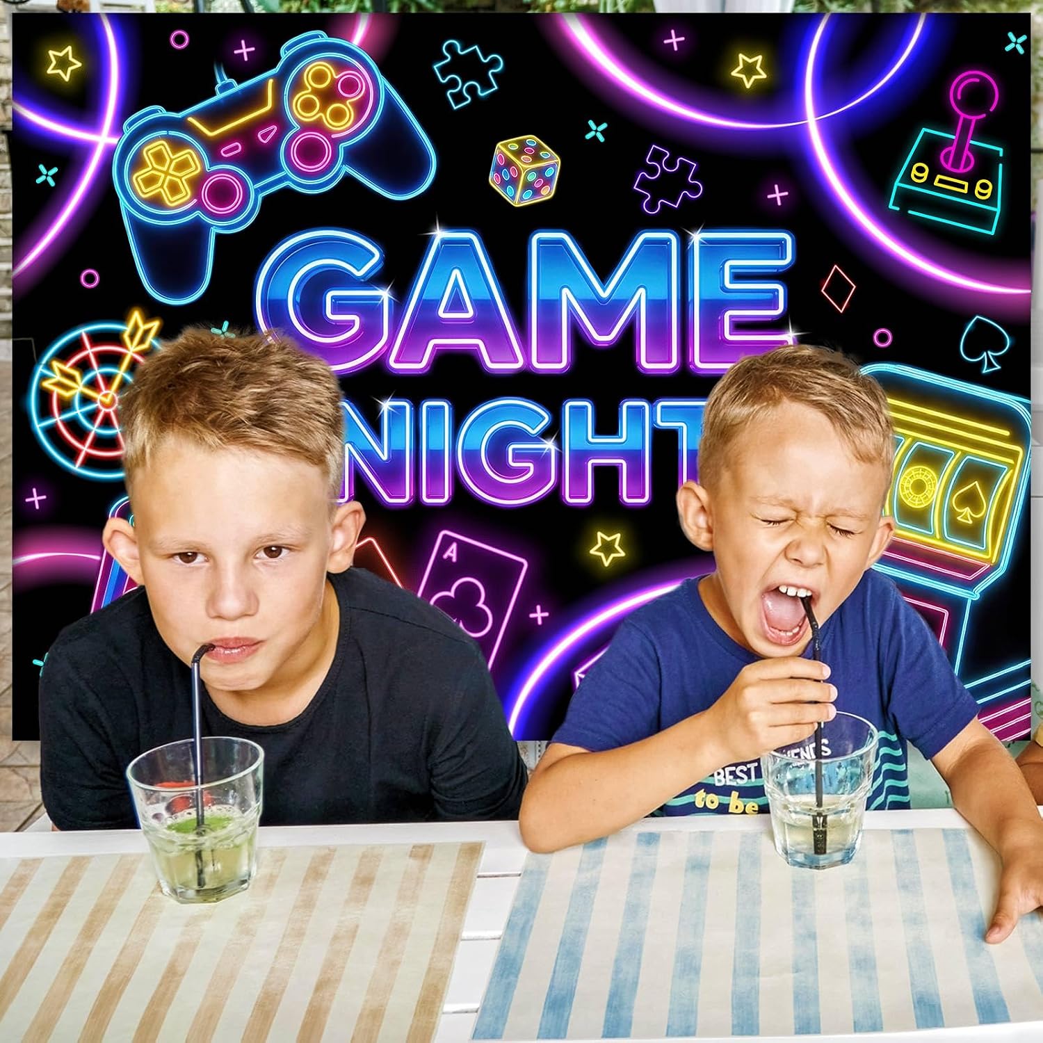 Mocsicka Game Night Theme Photography Backdrops Glow Neon Photo Background for Game On Birthday Party Decor Sleepover Slumber Prom Gaming Party Cake Table Decor Photobooth Supplies (7x5ft) - Image 8