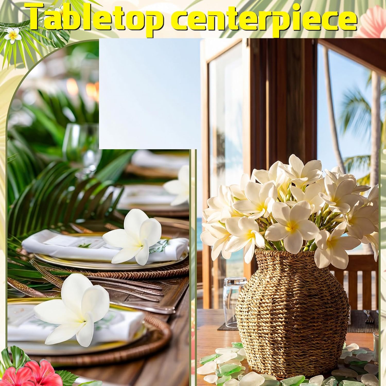 Tigeen 30 Pcs Hawaiian Plumeria Frangipani PU Artificial Flowers Tropical Flowers with Stems for DIY Real to Touch Birthday Gifts Wedding Home Hawaiian Party Decor Table Centerpiece (White) - Image 4