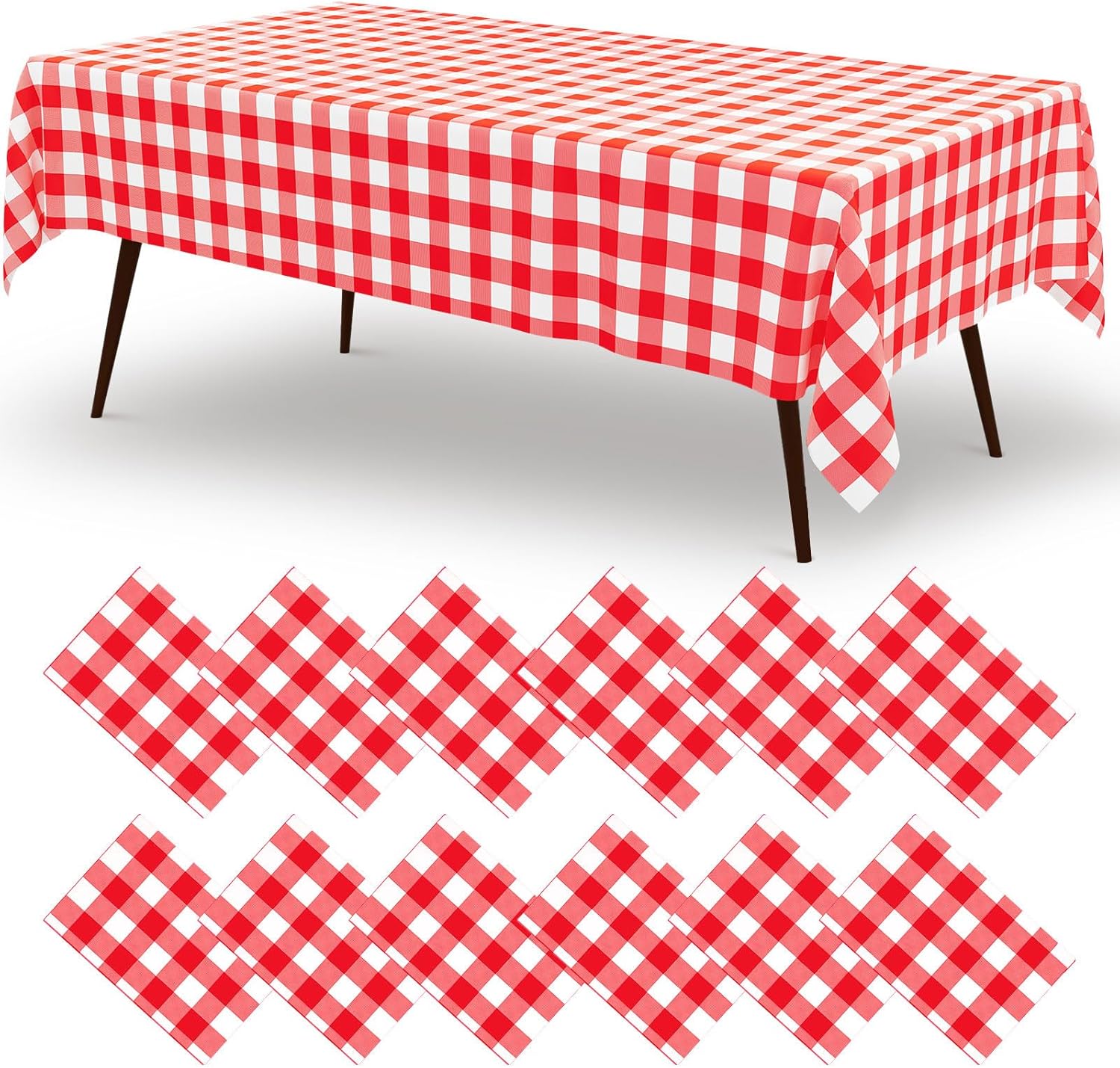 misaya 12 Packs Buffalo Disposable Table Cloth, 54 x 108 Inch Waterproof Plastic Tablecloth, Rectangle Red and White Checkered Table Covers for Picnic, Birthday, Party, Back to School