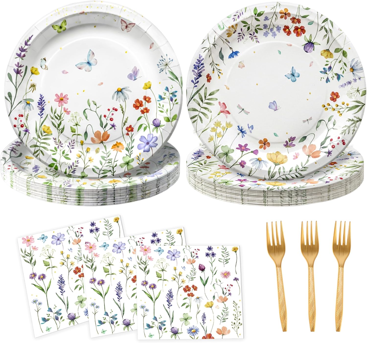 75Pcs Wildflower Plates and Napkins Party Supplies, Floral Paper Plates Wildflower Mother's Day Decorations Flower Party Plates Set for Spring Birthday Bridal Shower Tea Garden Party Decor, Serves 25