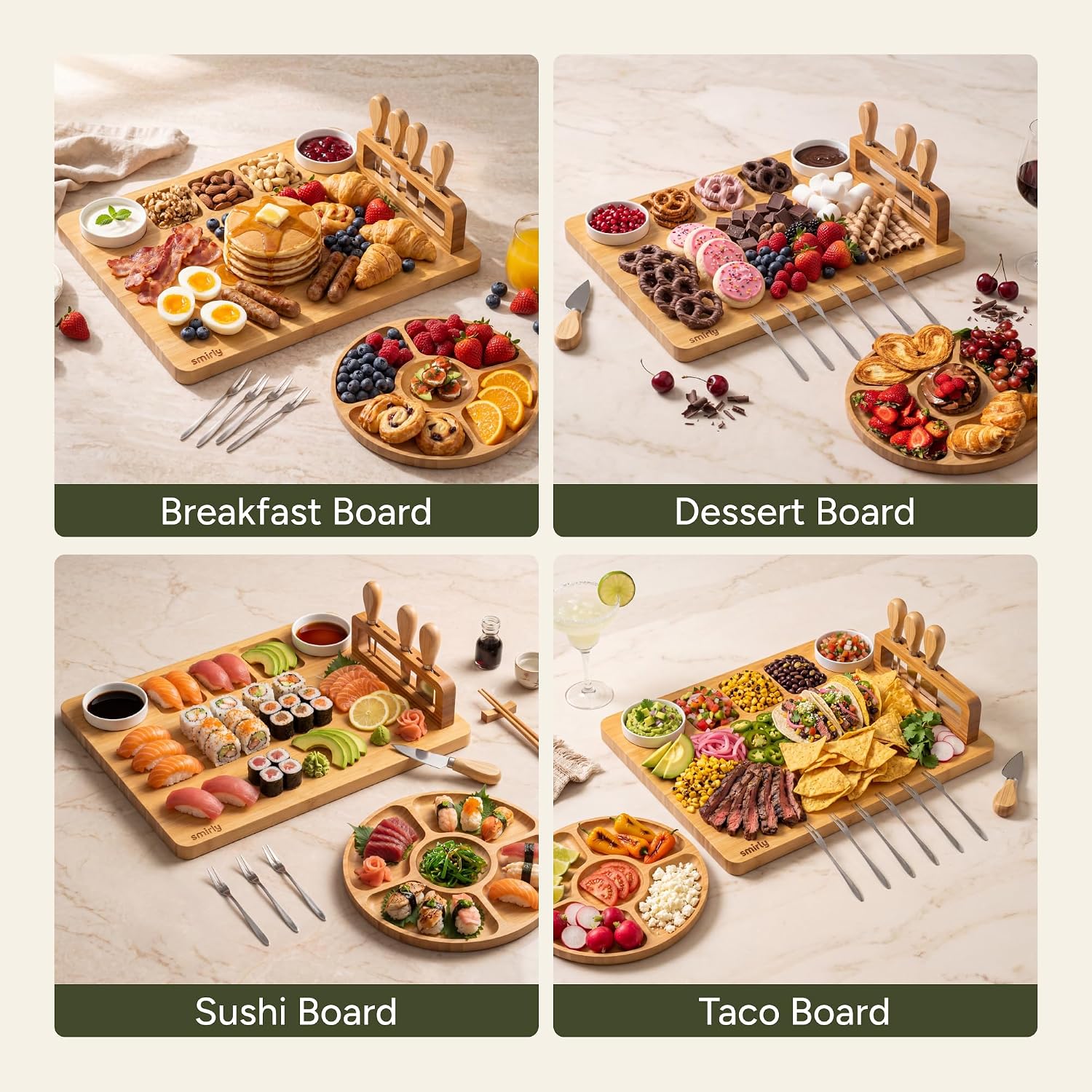 SMIRLY Charcuterie Boards Set, Large Cheese Board Set, Natural Bamboo Charcuterie Tray Cheese Platter with Accessories - Housewarming Gifts New Home, Wedding & Bridal Shower Gifts for Women, Couples - Image 4
