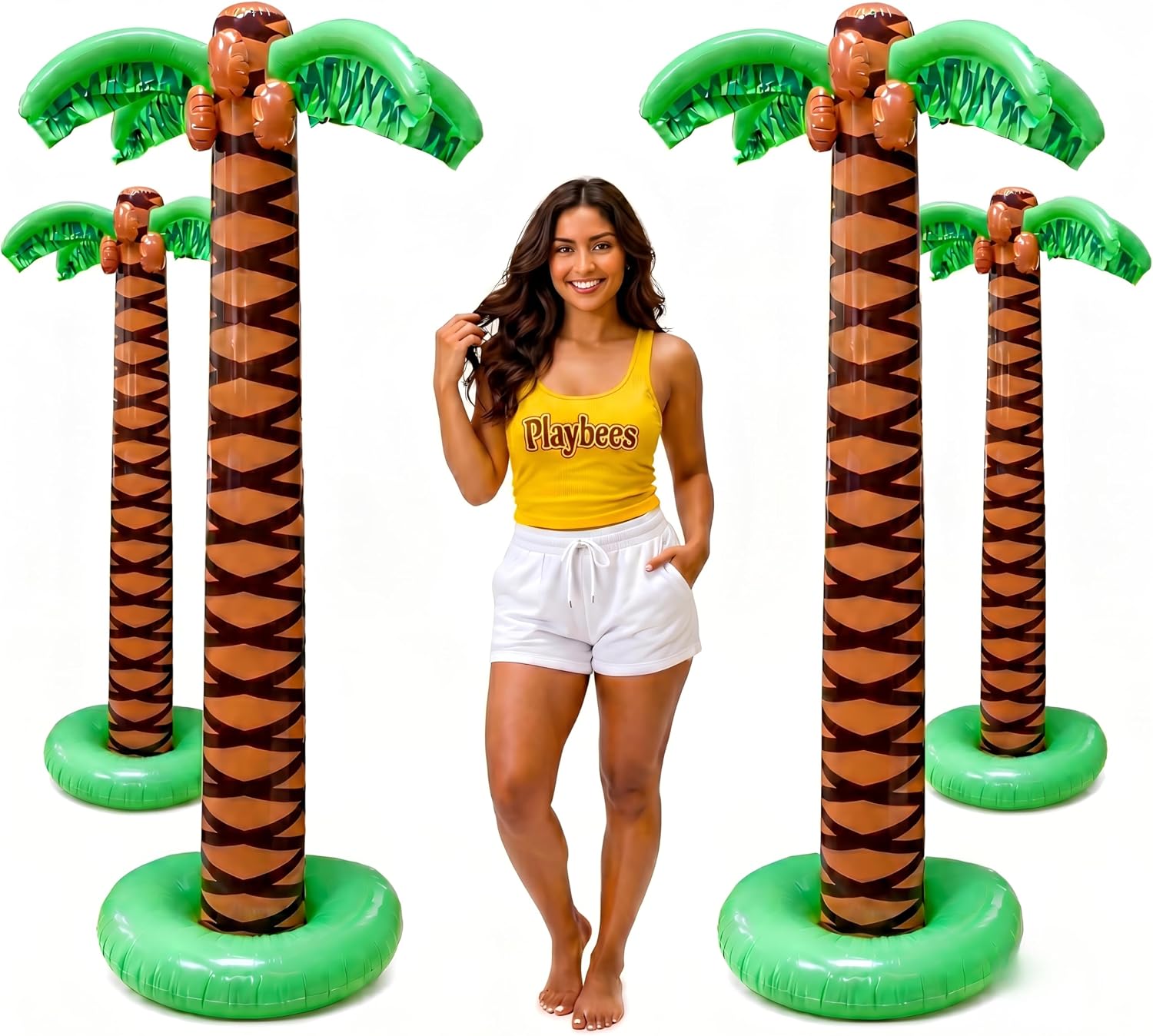 Playbees Giant Inflatable Palm Trees 6 Foot - 4 Pack - Beach Party Decorations for Summer Luau Themed Pool Party, Tropical Hawaiian Blow Up Palm Tree Favors - Poolside Ambiance, Easy Inflation