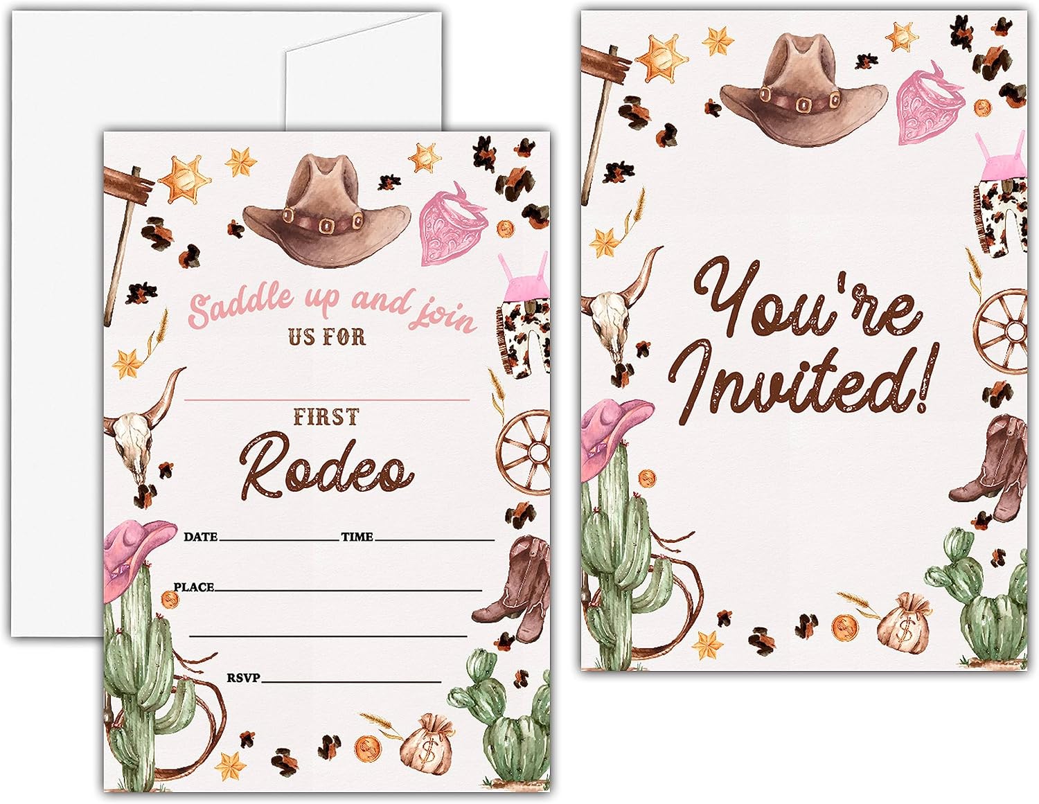 1st Country Western Birthday Invitations, Nashville Rodeo Birthday Party Invitation Card for Girls, Cowgirl Birthday Party Favors & Celebration Supplies(20 Set of Invitations with Envelopes)-B04
