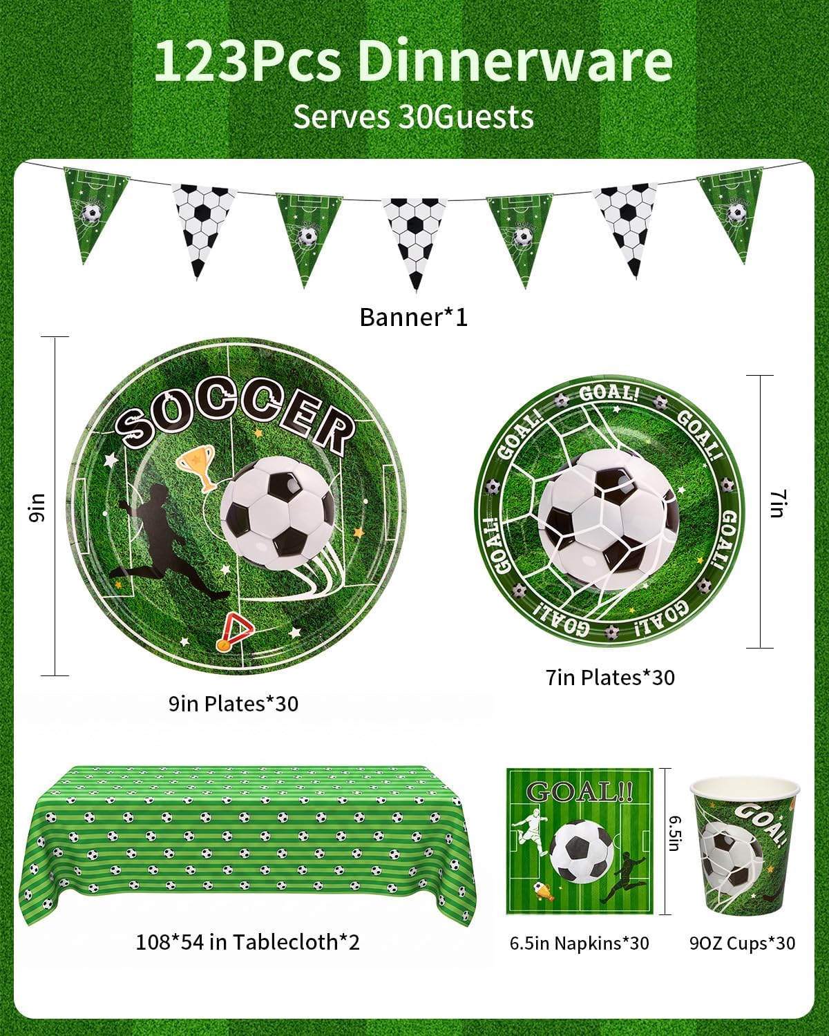 Goodluck World Cup Paper Plates for 30 Guests, Soccer Party Decorations Supplies, Disposable Tableware Sets Include Paper Plates and Napkins with Cups Tablecloth Banner, for Soccer Theme Party - Image 4