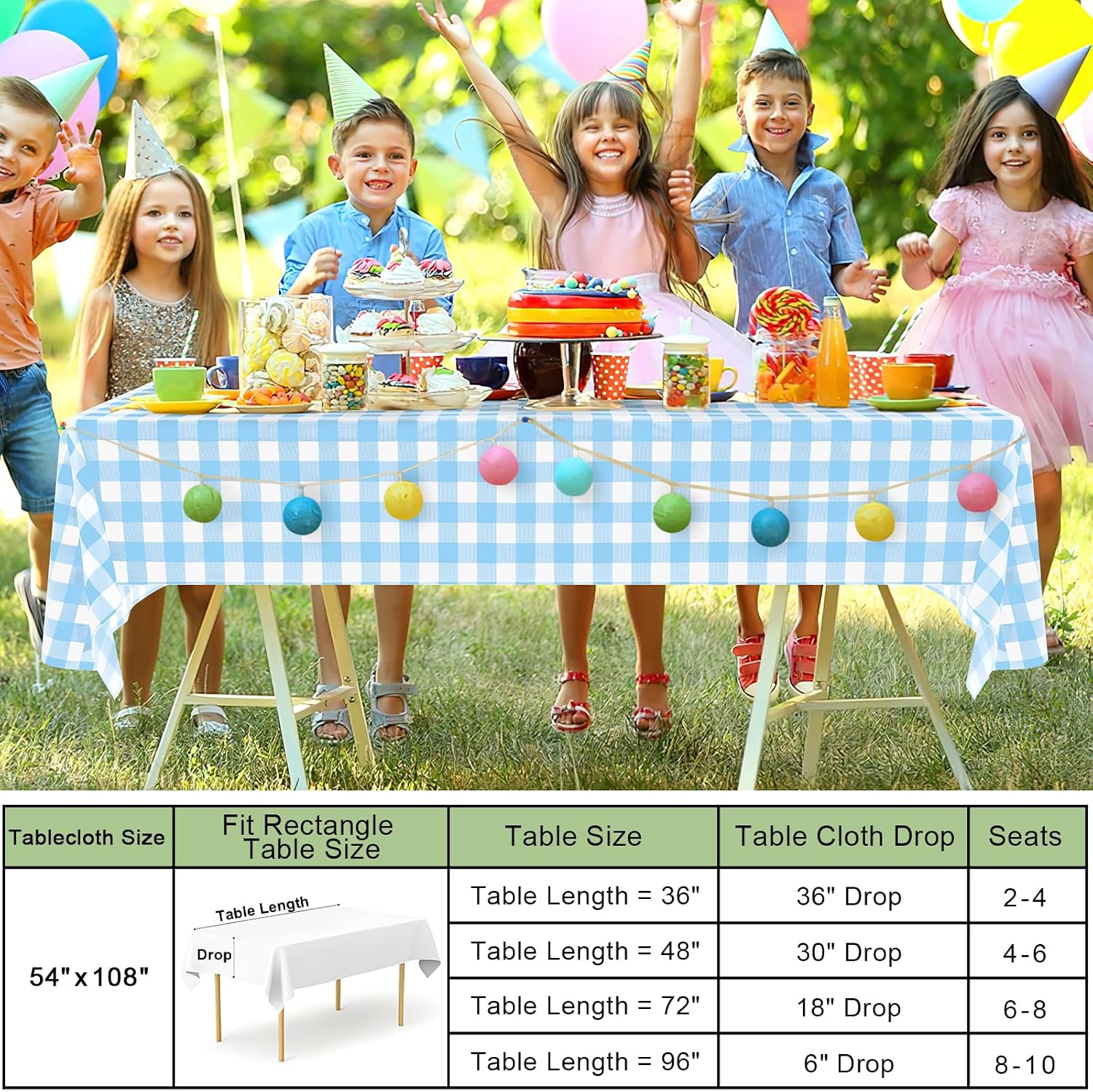 misaya 4 Packs Buffalo Disposable Table Cloth, 54 x 108 Inch Waterproof Plastic Tablecloth, Rectangle Baby Blue and White Checkered Table Covers for Picnic, Birthday, Party, Back to School - Image 7