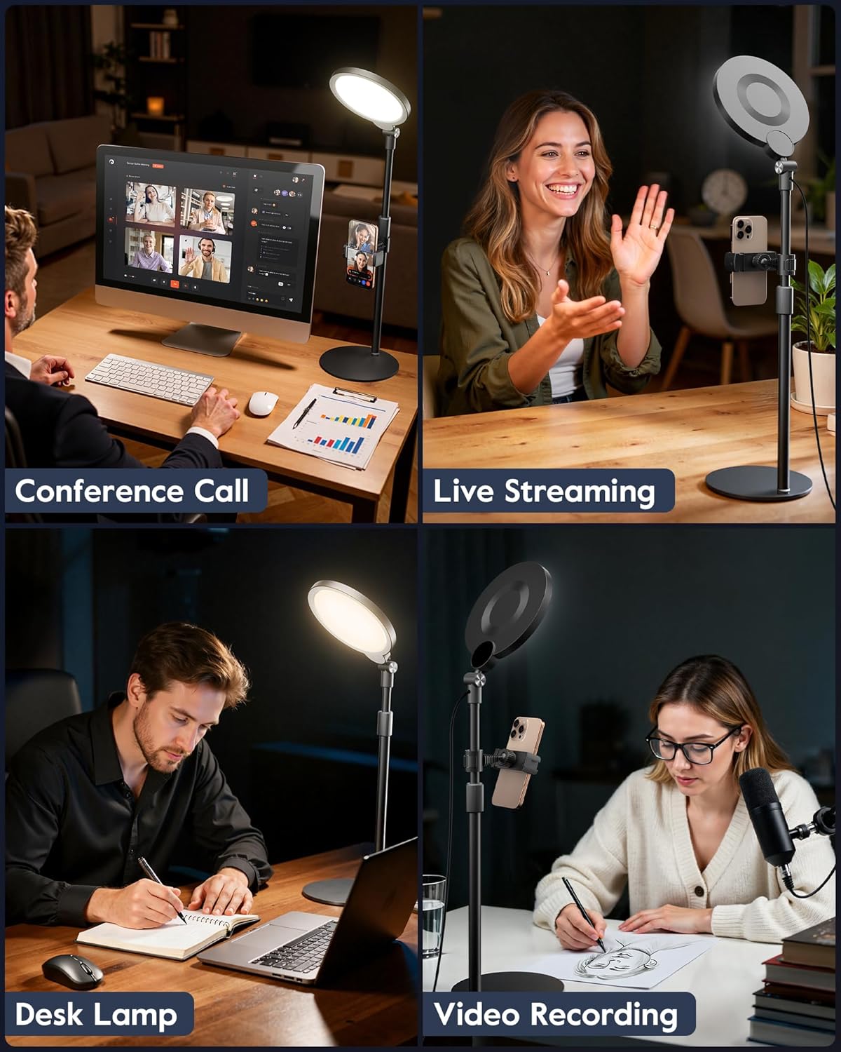 Dimmable Ring Light with Stand for Desk, Adjustable Desk Light for Video Recording, 30 Light Modes Video Conference Lighting, Zoom Lighting for Computer, Webcam, Podcast, Calls, Home Office, CRI 97.8 - Image 6