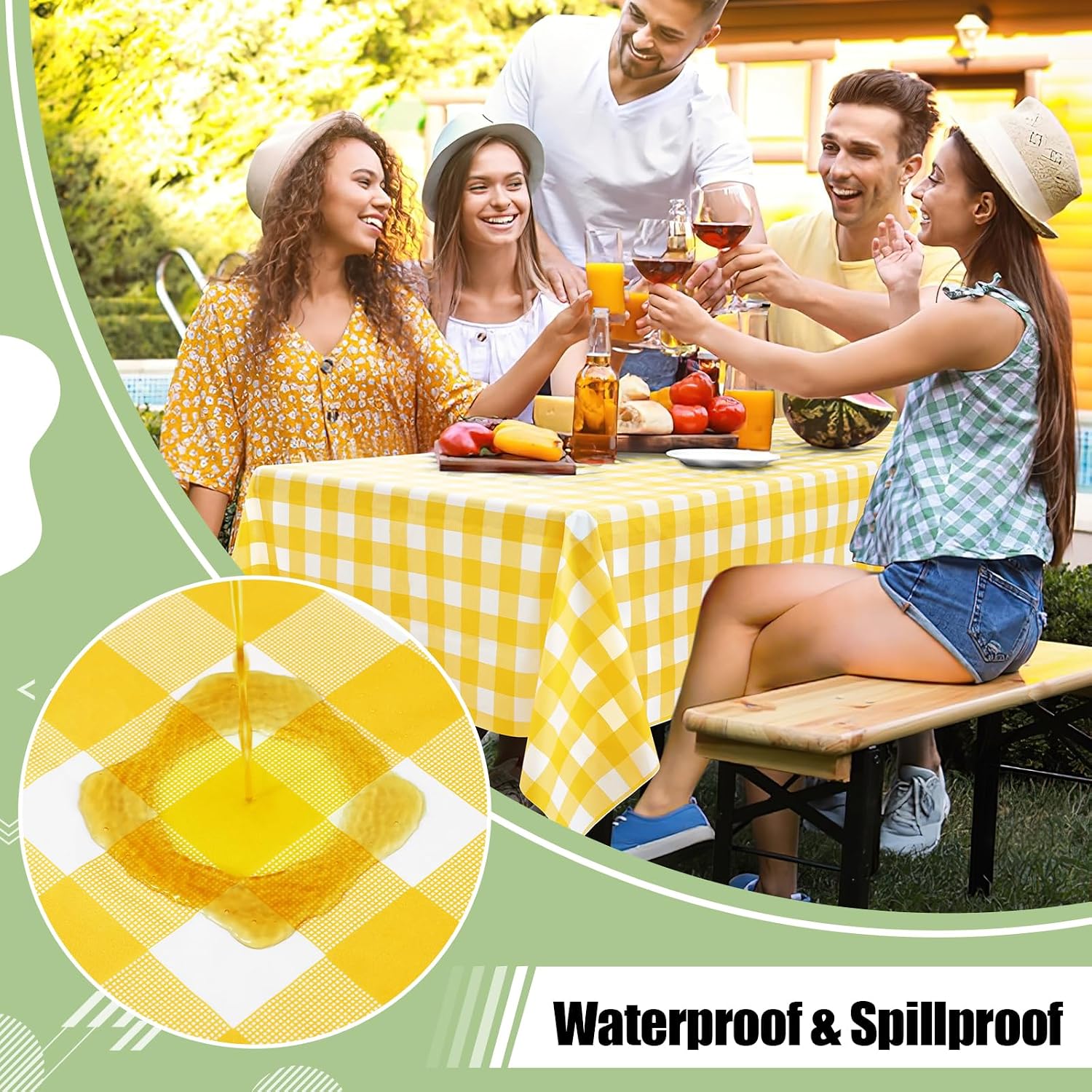 misaya 4 Packs Buffalo Disposable Table Cloth, 54 x 108 Inch Waterproof Plastic Tablecloth, Rectangle Yellow and White Checkered Table Covers for Picnic, Birthday, Party, Back to School - Image 3