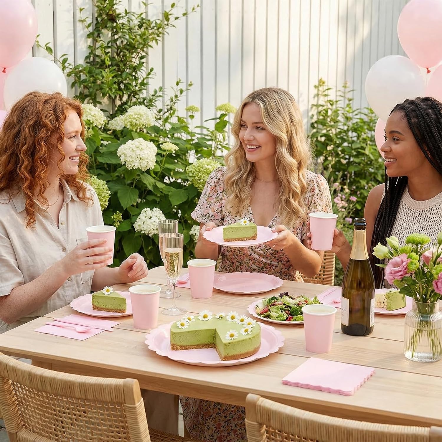Goodluck 175 Pcs Pink Paper Plates Set, 25 Guest Party Supplies Includes Disposable Scalloped Party Plates, Napkins, Cups, Plastic Cutlery Set for Birthday, Bridal and Baby Shower - Image 6