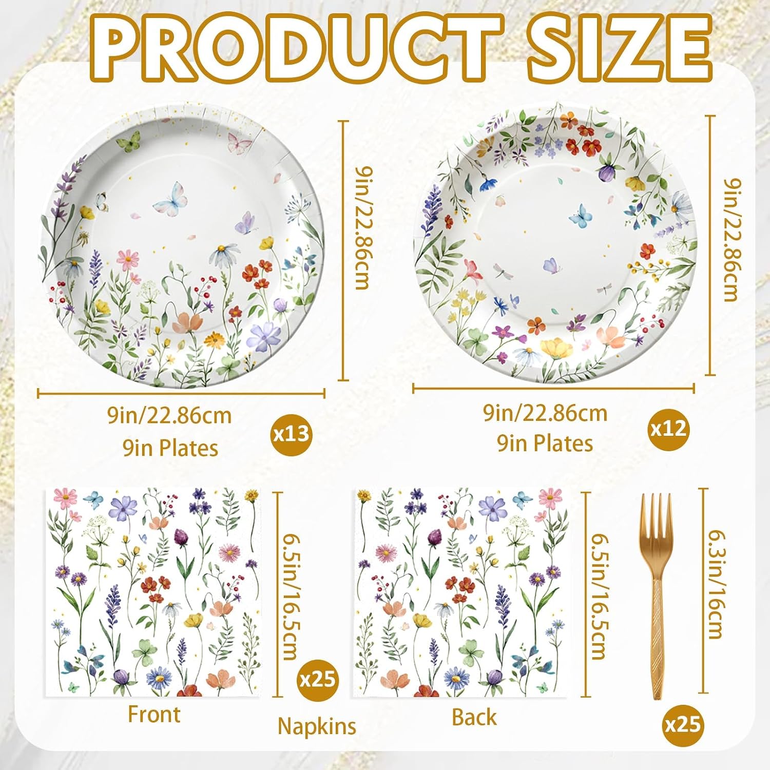 75Pcs Wildflower Plates and Napkins Party Supplies, Floral Paper Plates Wildflower Mother's Day Decorations Flower Party Plates Set for Spring Birthday Bridal Shower Tea Garden Party Decor, Serves 25 - Image 3