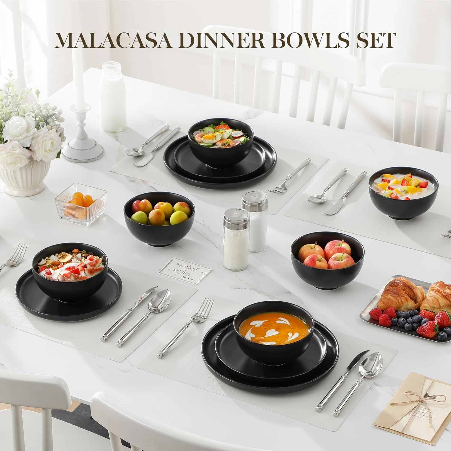 MALACASA 26 Qz Porcelain Soup Bowls, White Ceramic Cereal Bowls for Kitchen 6 inch Bowls Set of 6 for Oatmeal Salad Fruit Rice Dishwasher and Microwave Safe, Series Regular - Image 8