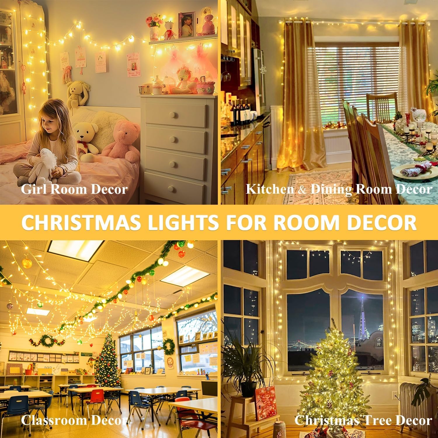 JMEXSUSS 200 LED String Lights Indoor Outdoor Clear Wire, Connectable Warm White Christmas String Lights for Bedroom, 66 Ft Twinkle Fairy Light Plug in for Wedding Home Tree Yard Patio Classroom Decor - Image 4