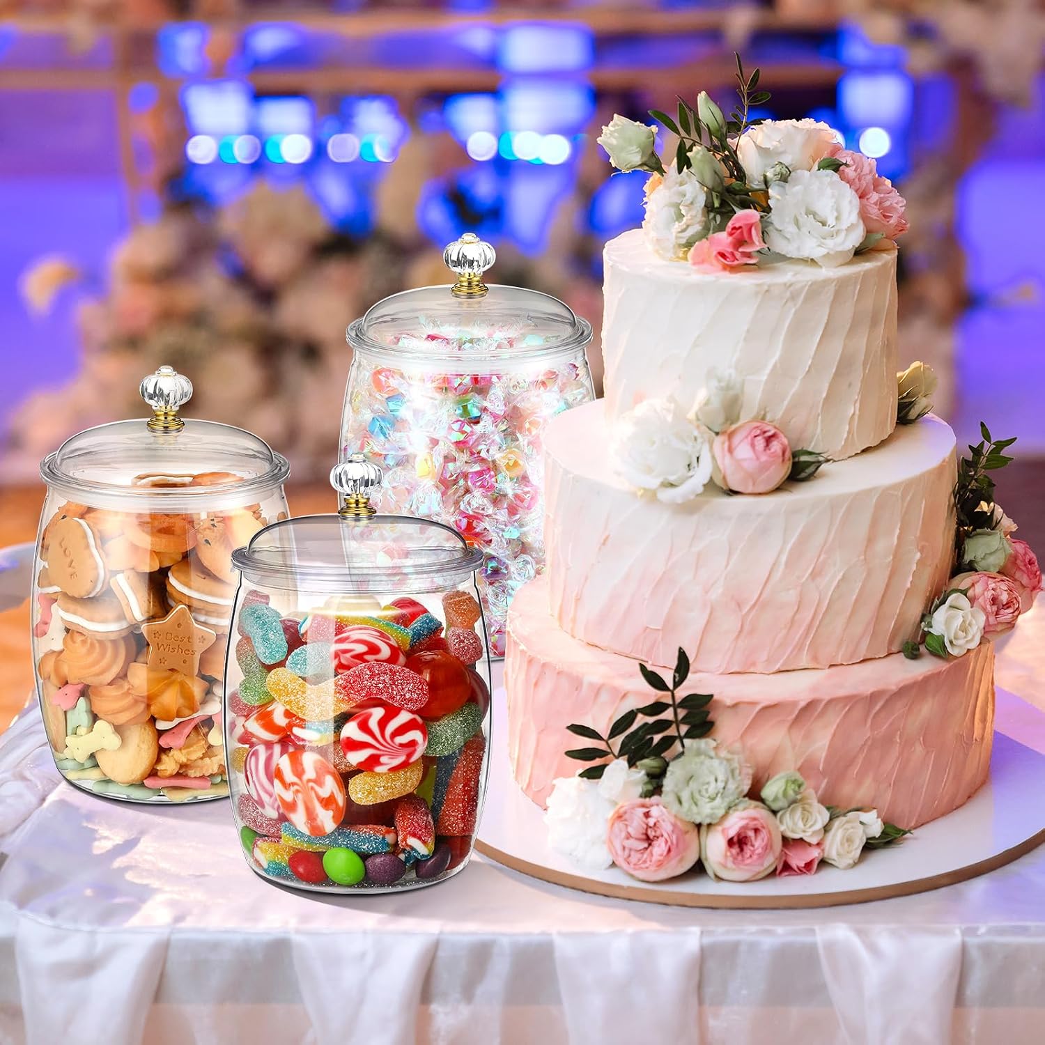 Nuogo 6 Pcs Plastic Candy and Cookie Jar with Lids Decorative Apothecary Jars Candy Buffet Containers Clear Airtight Food Storage Canister Home Decoration(64 oz,Classic) - Image 5