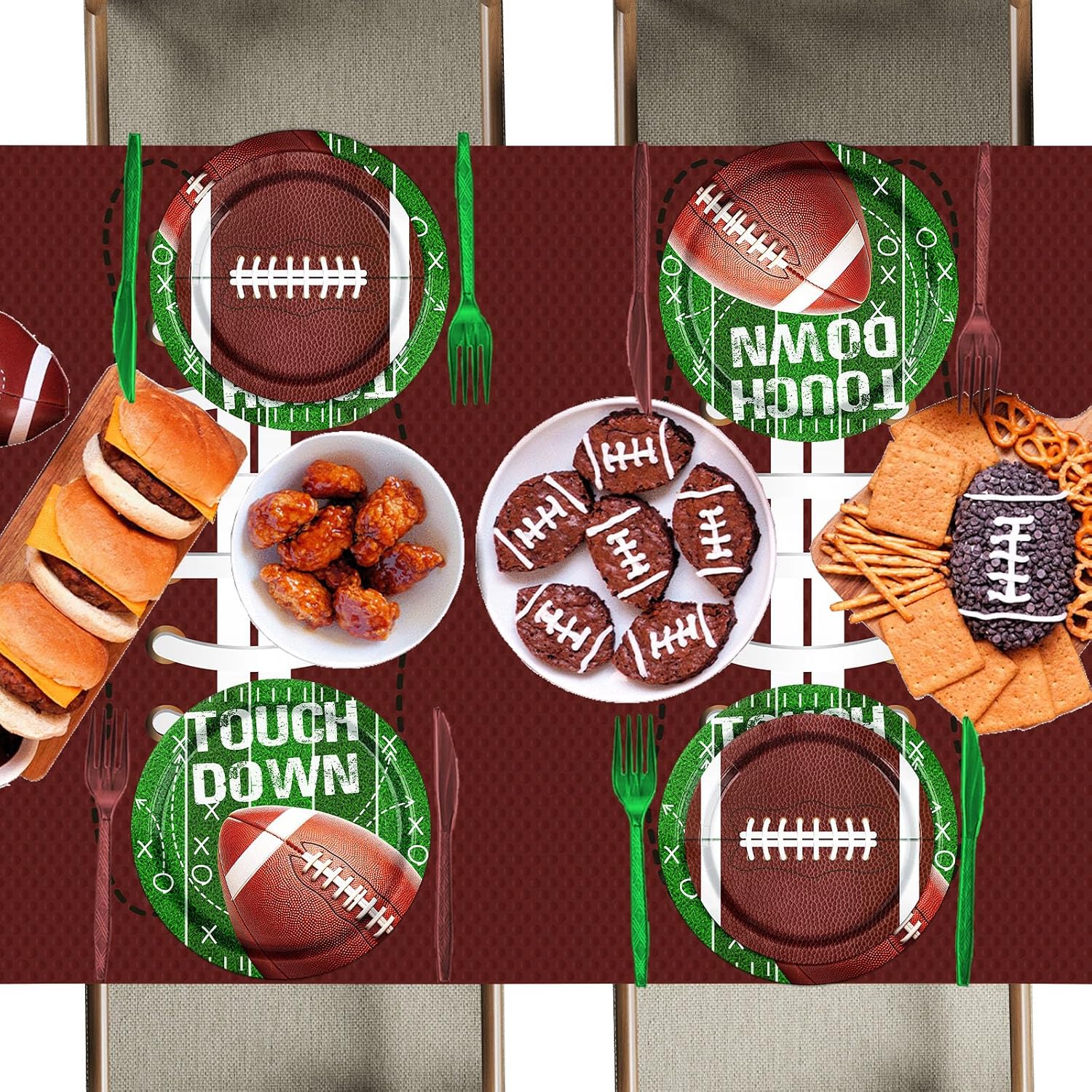 Football Party Supplies Kit Serve 25, 178Pcs Football Theme Party Decorations Includes Football Plates and Napkins Cups Banner Tablecloth for Football Birthday Game Day Tailgate Party Decorations - Image 7