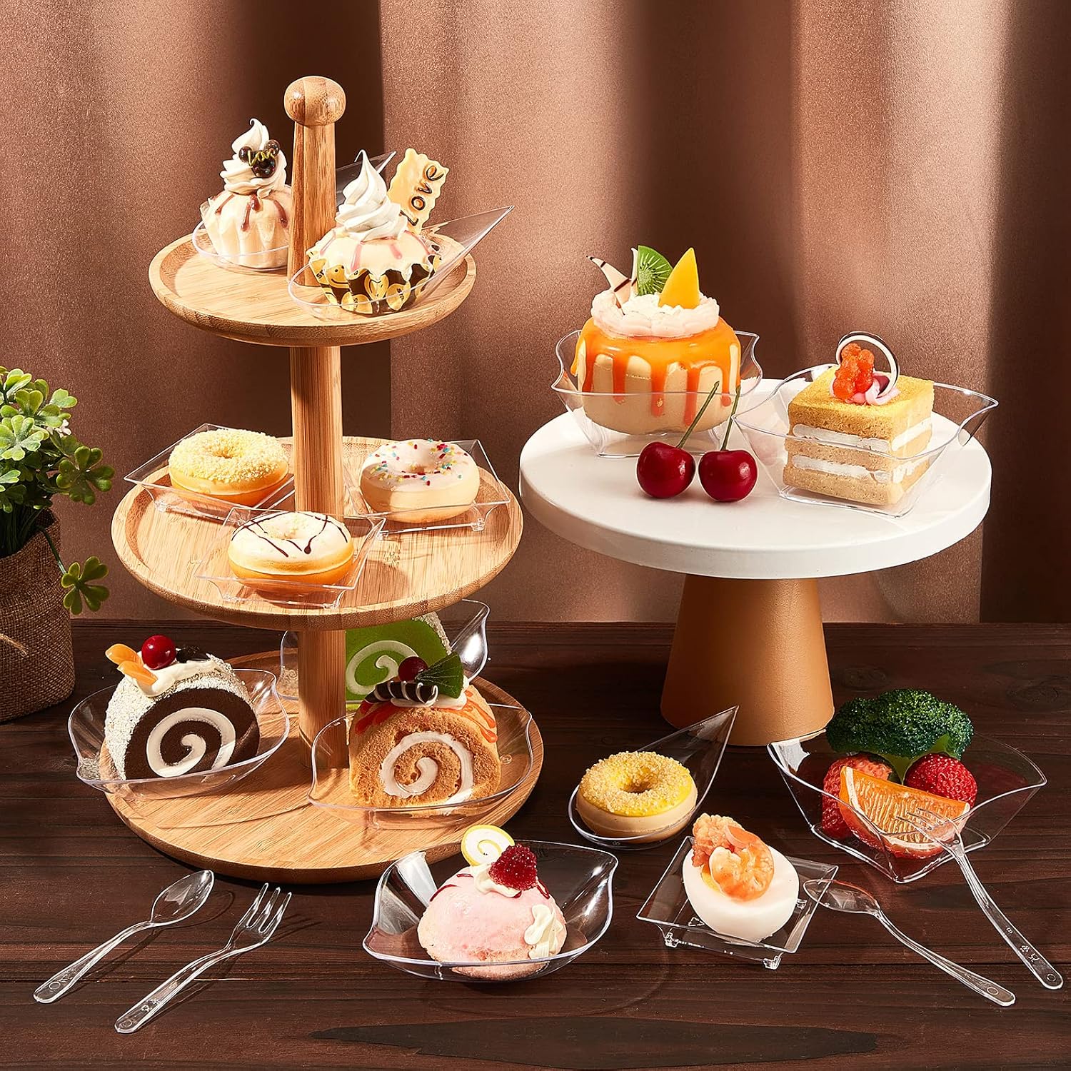Tessco for you 200 Pcs Mini Appetizer Plates with Spoons Forks Disposable Mini Dessert Plates Plastic Appetizer Bowls Tiny Individual Serving Trays for Party (Classic Style,Clear) - Image 5