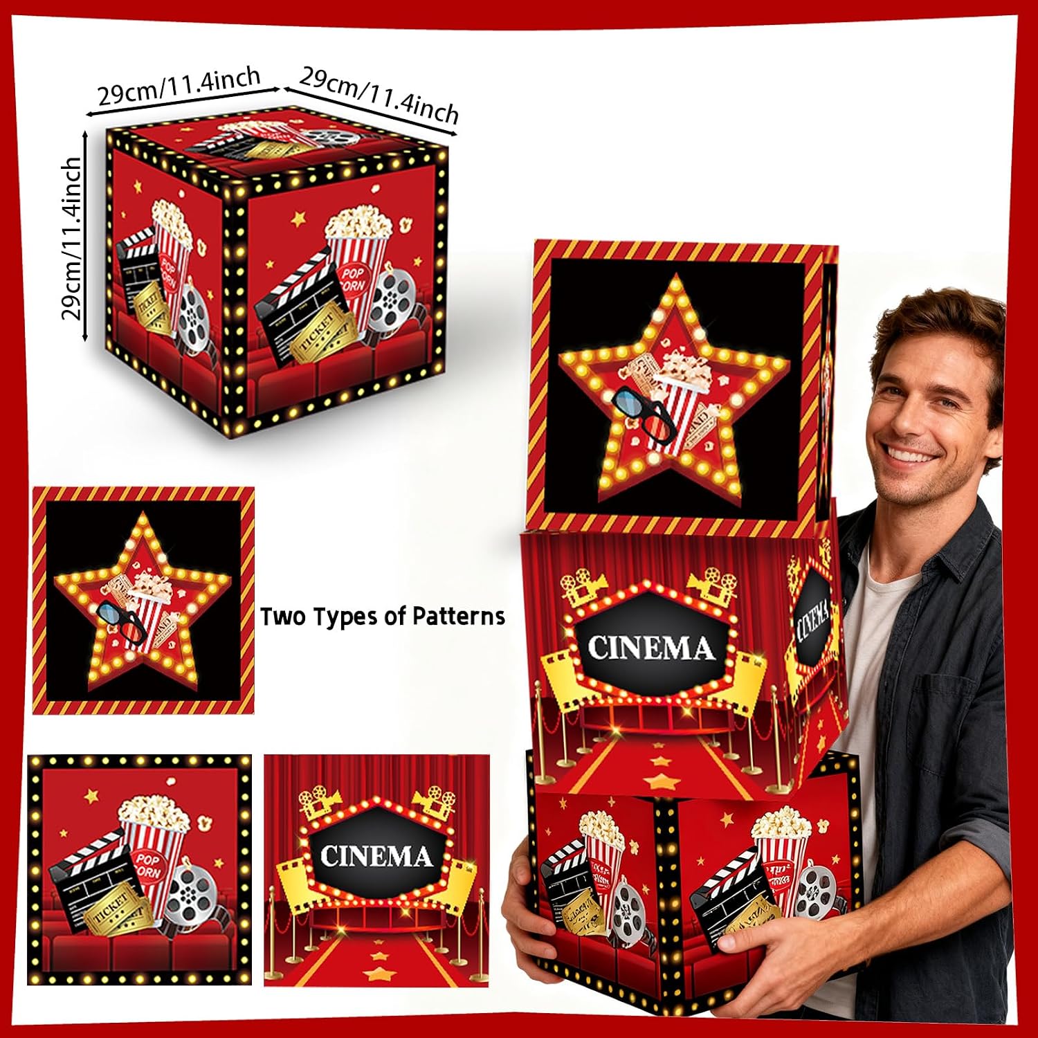 10 Pcs Movie Themed Party Decorations Porch Sign Banner with 6 Movie Party Decor Boxes, Movie Night Decorations Red Carpet Party Decoration for Home Film Backdrop, Birthday Supplies - Image 3