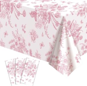 3 Pcs Pink Floral Plastic Tableclot...