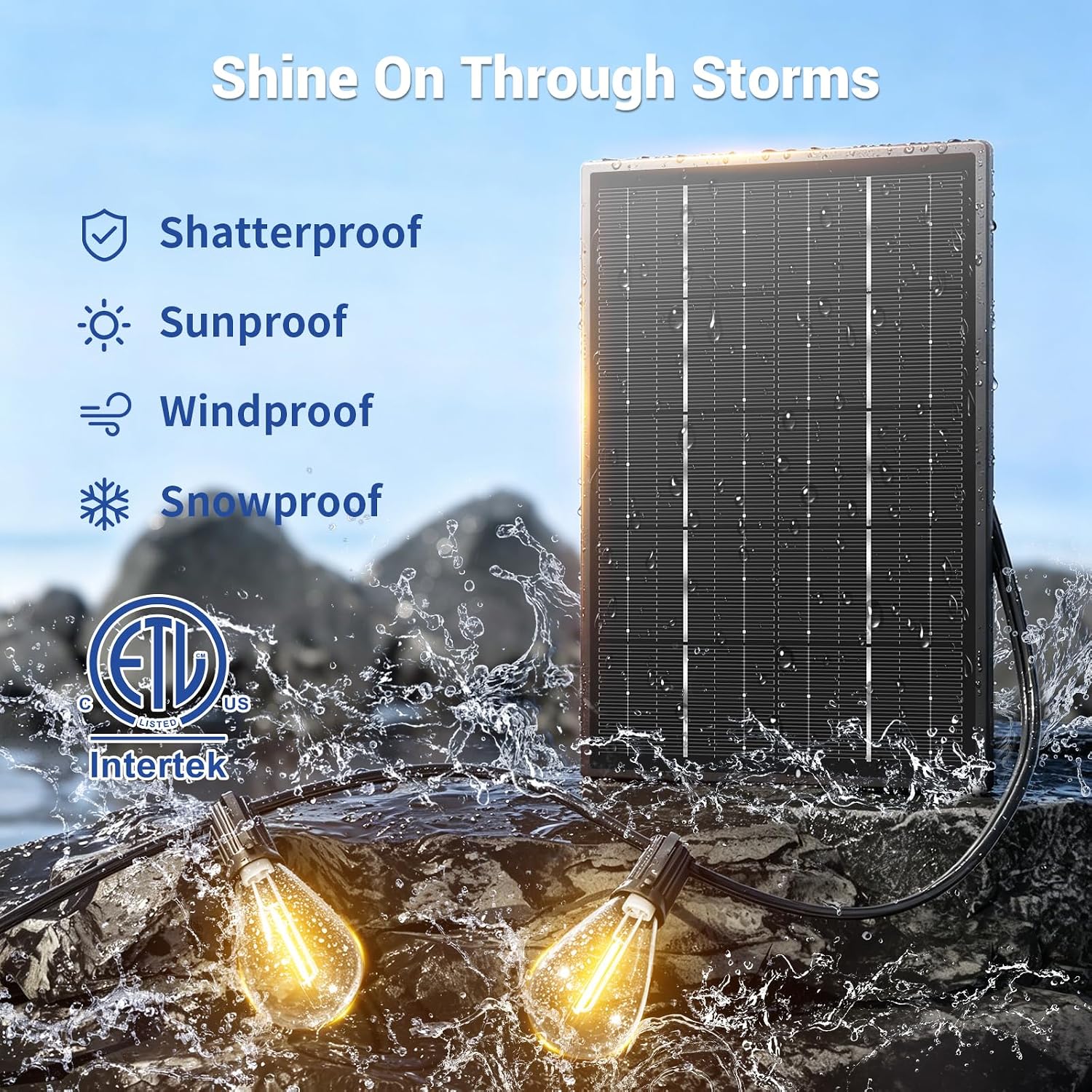 100FT Solar String Lights Outdoor Waterproof, 35+1 LED Solar Powered Lights with Remote Control, 3 Light Modes & Dimmable, USB-C Charging for Patio, Backyard, Garden, Camping - Image 4
