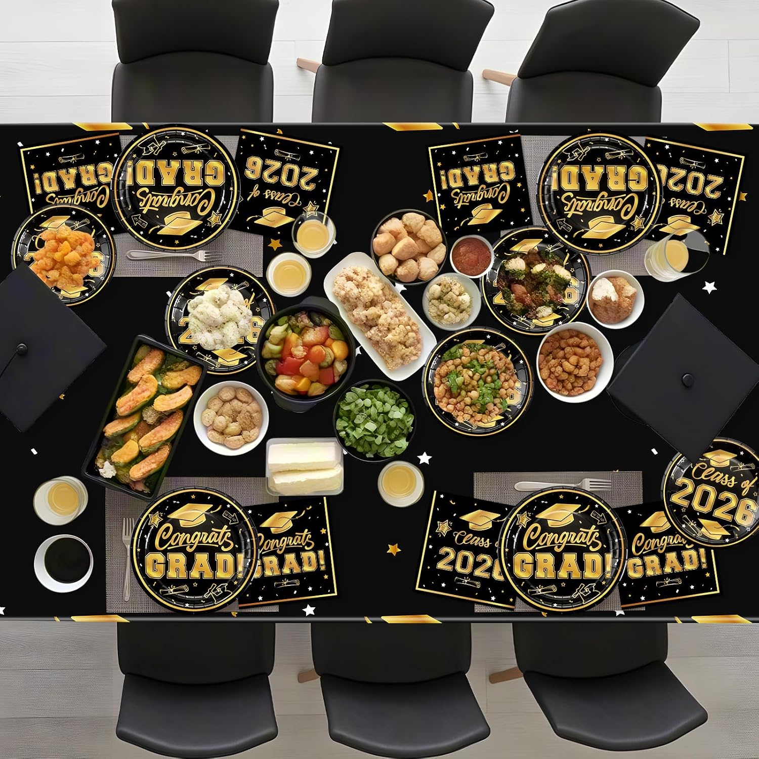 Litmitfu 150 Pcs Graduation Plates and Napkins 2026 - Black Gold Congrats Grad Class of 2026 Paper Dessert Dinner Plates Napkins Set for Graduation Party Decorations Supplies Table Decor, Serves 50 - Image 5