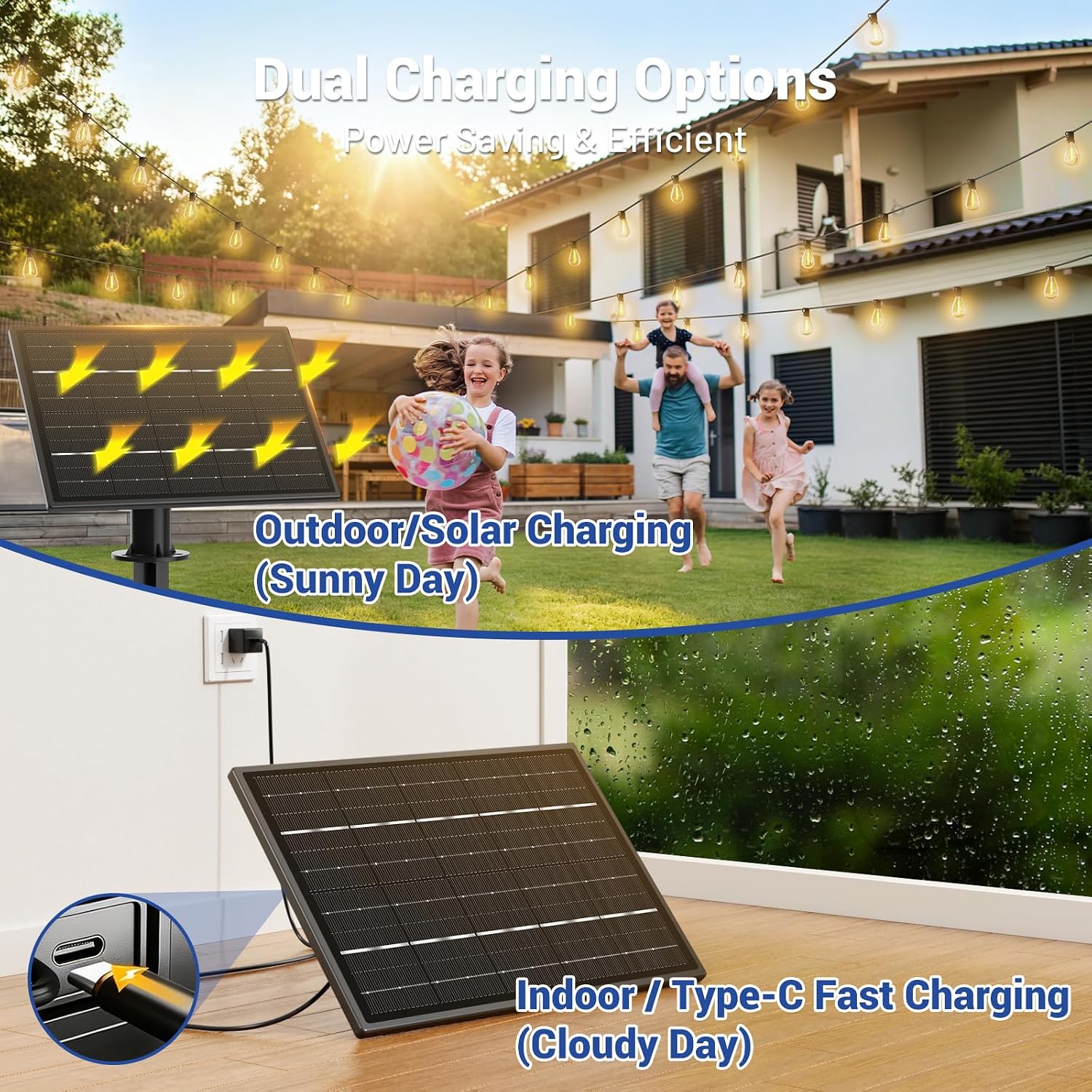100FT Solar String Lights Outdoor Waterproof, 35+1 LED Solar Powered Lights with Remote Control, 3 Light Modes & Dimmable, USB-C Charging for Patio, Backyard, Garden, Camping - Image 5