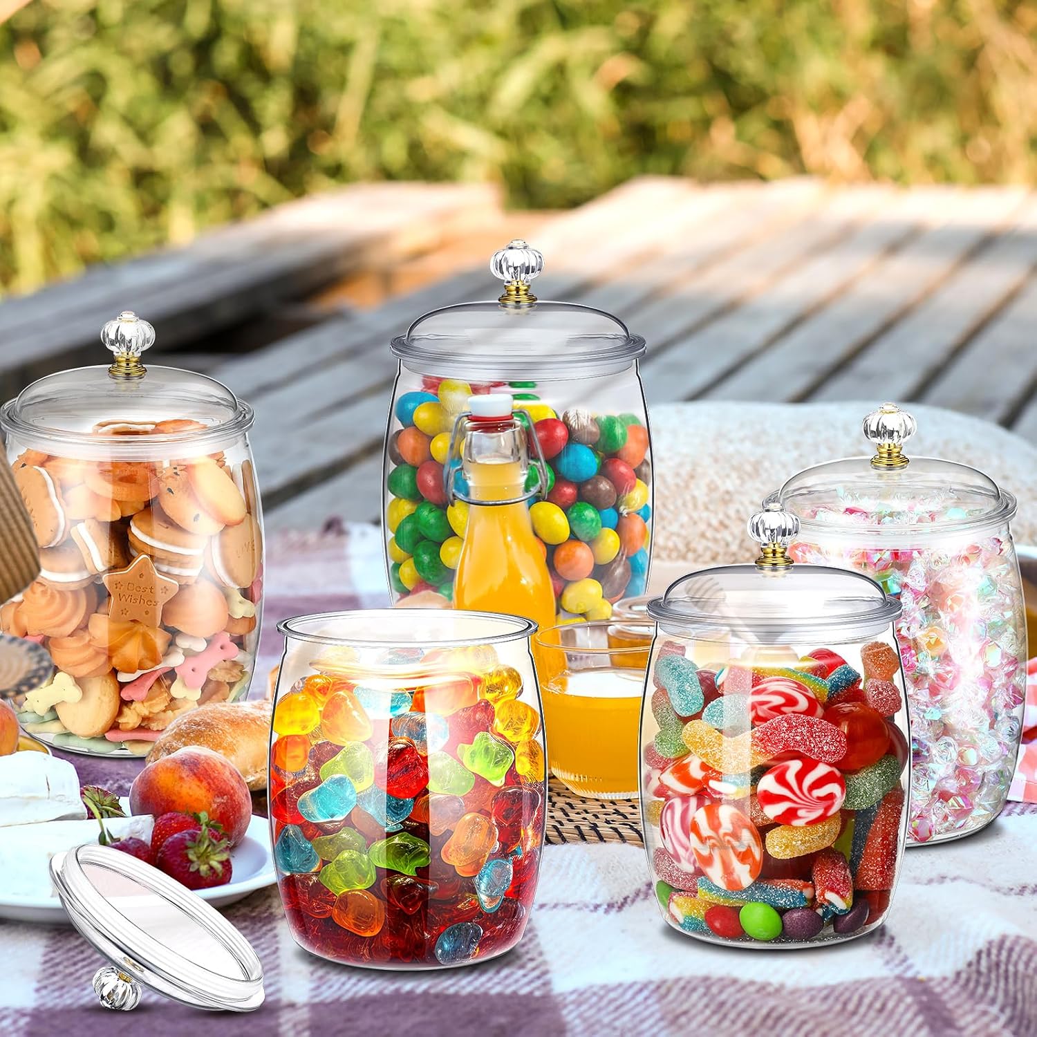 Nuogo 6 Pcs Plastic Candy and Cookie Jar with Lids Decorative Apothecary Jars Candy Buffet Containers Clear Airtight Food Storage Canister Home Decoration(64 oz,Classic) - Image 3