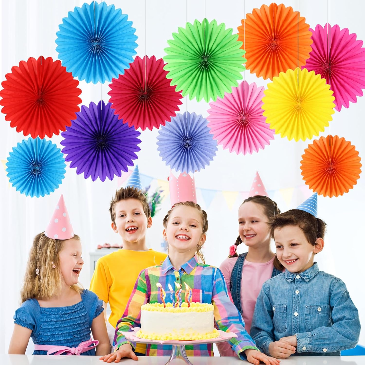 BestoFun 12PCS Paper Fans Mexican Party Decorations Tissue Paper Flowers Decorations Paper Fans Party Decorations for Girl Groovy Birthday Baby Shower Wedding Bachelorette Room Wall Hanging Décor - Image 7