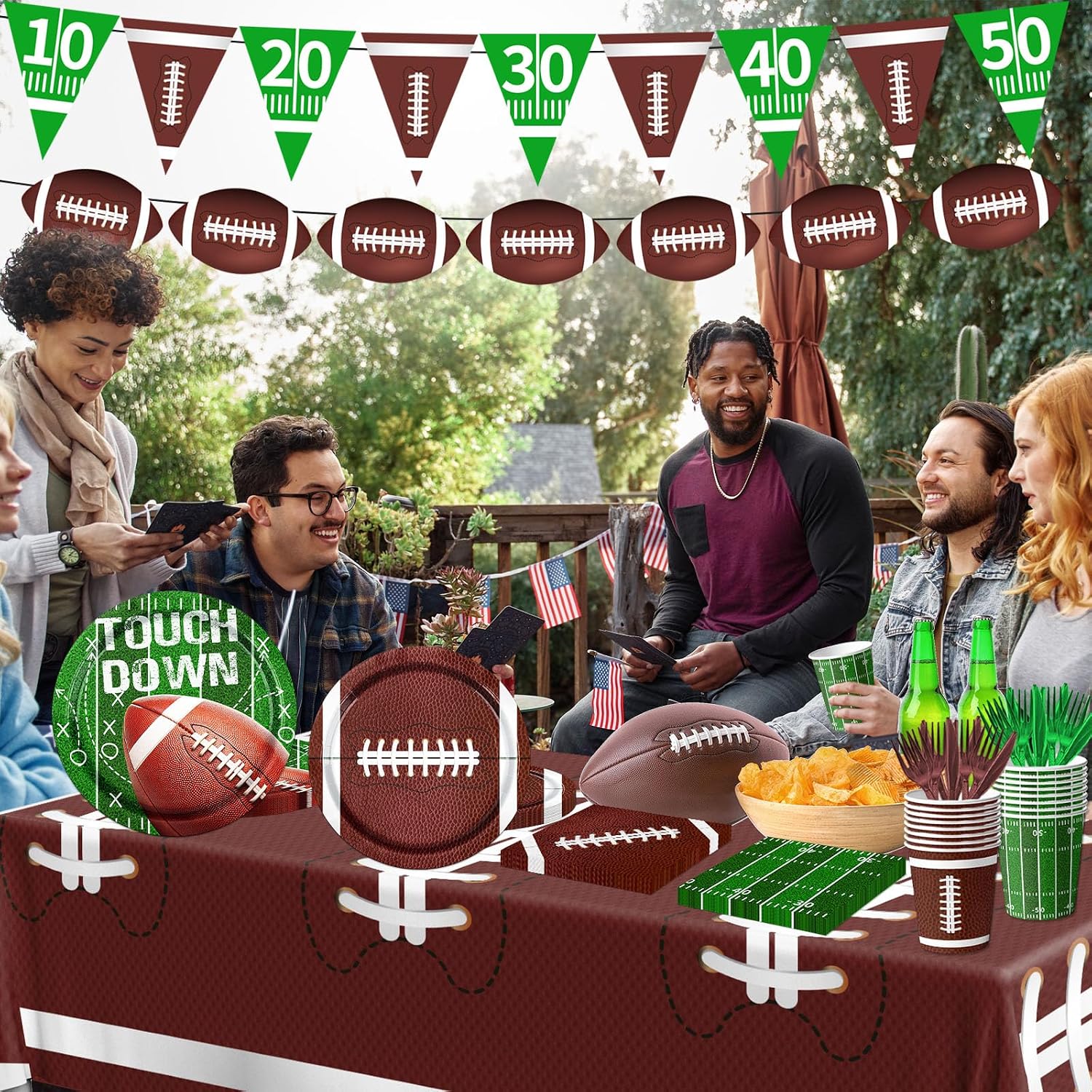 Football Party Supplies Kit Serve 25, 178Pcs Football Theme Party Decorations Includes Football Plates and Napkins Cups Banner Tablecloth for Football Birthday Game Day Tailgate Party Decorations - Image 6