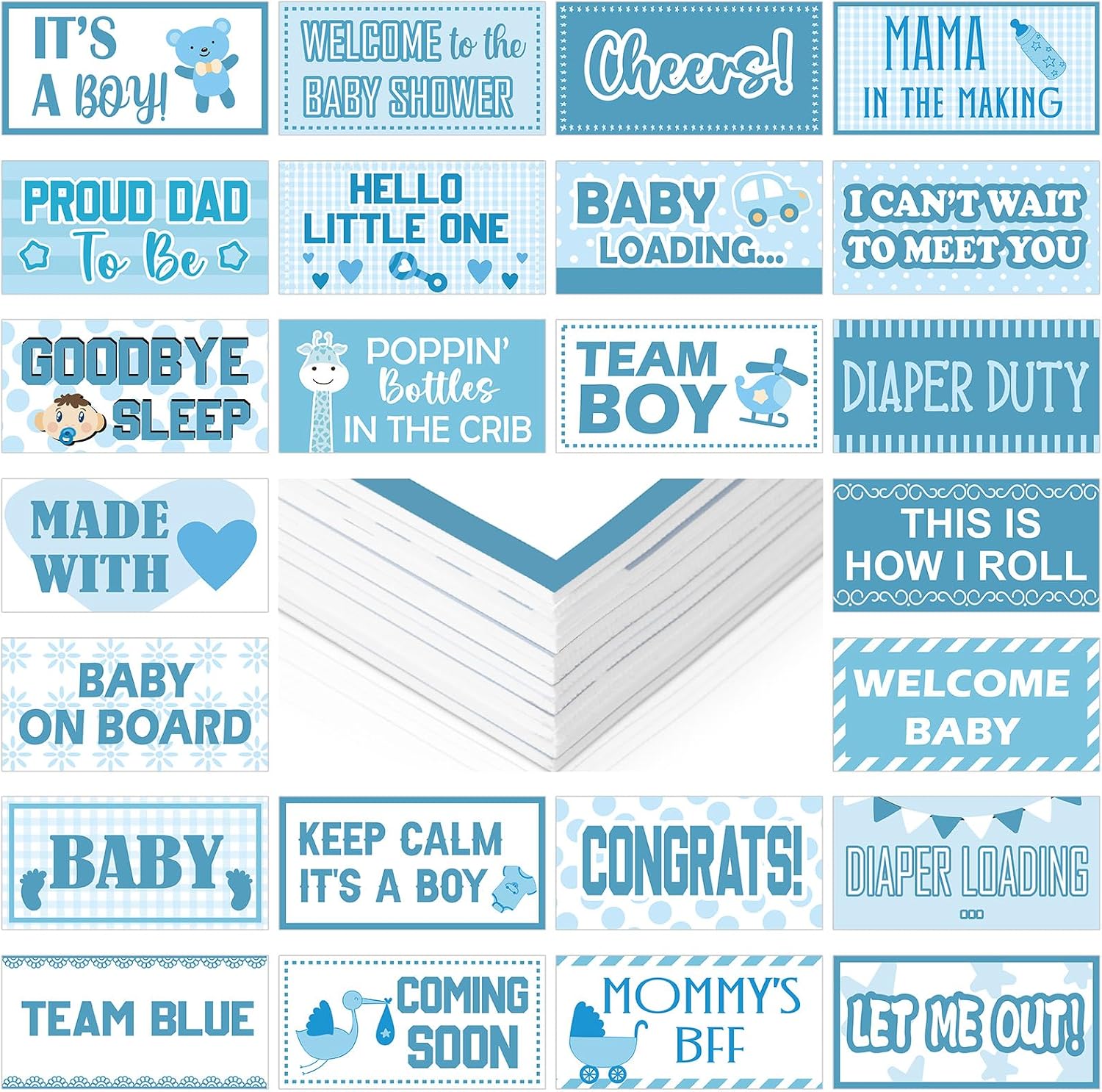 Beeveer 12pcs Baby Shower Photo Booth Props Set Baby Shower Photo Booth Kit Decorations, Waterproof Multi Color Double Sided Blue and White Selfie Photoshoot Party Supplies