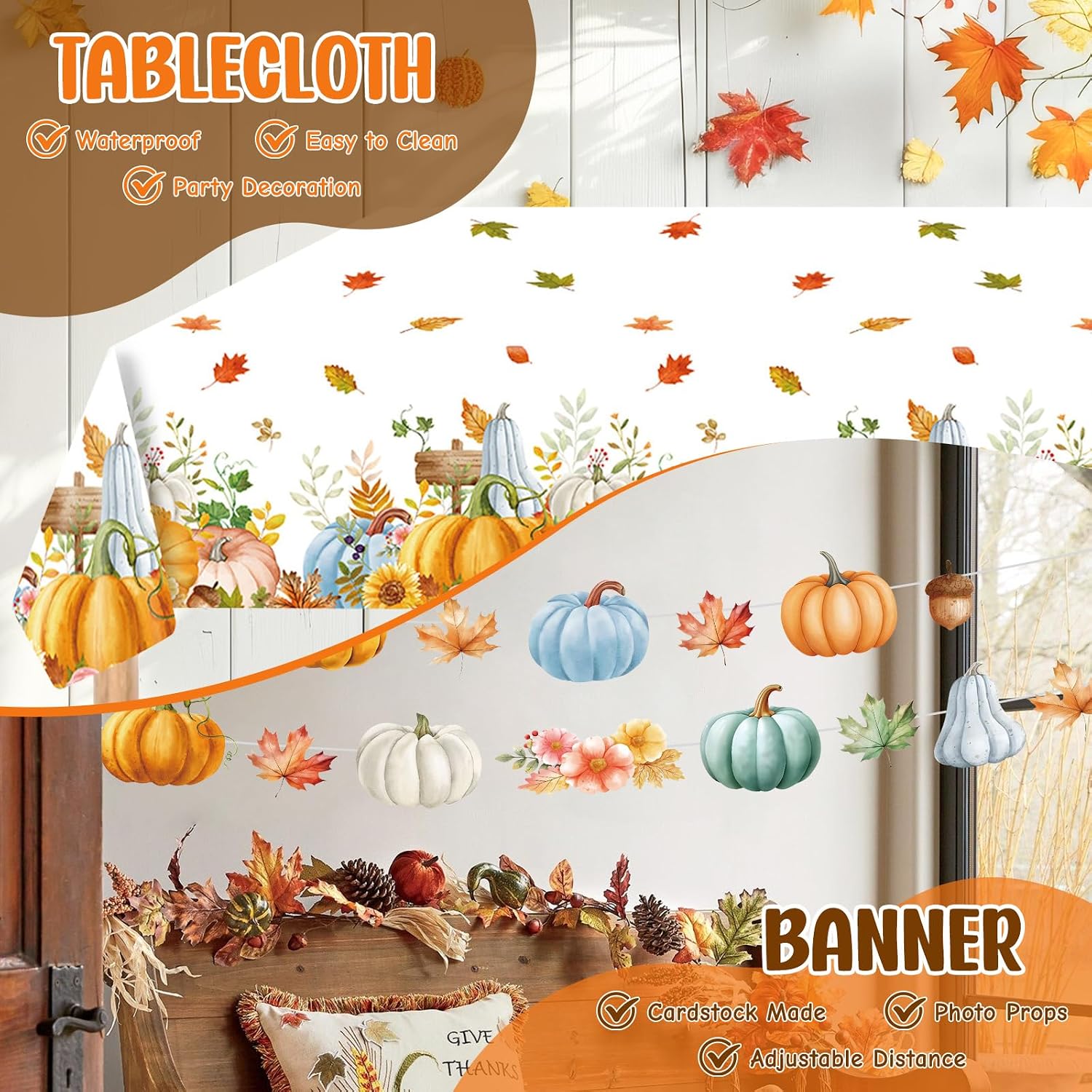 Fall Thanksgiving Paper Plates and Napkins Party Supplies Watercolor Pumpkin Maple Thanksgiving Disposable Tableware Banner Tablecloth Set Autumn Harvest Party Decorations for Table, 99Pcs Serves 24 - Image 4
