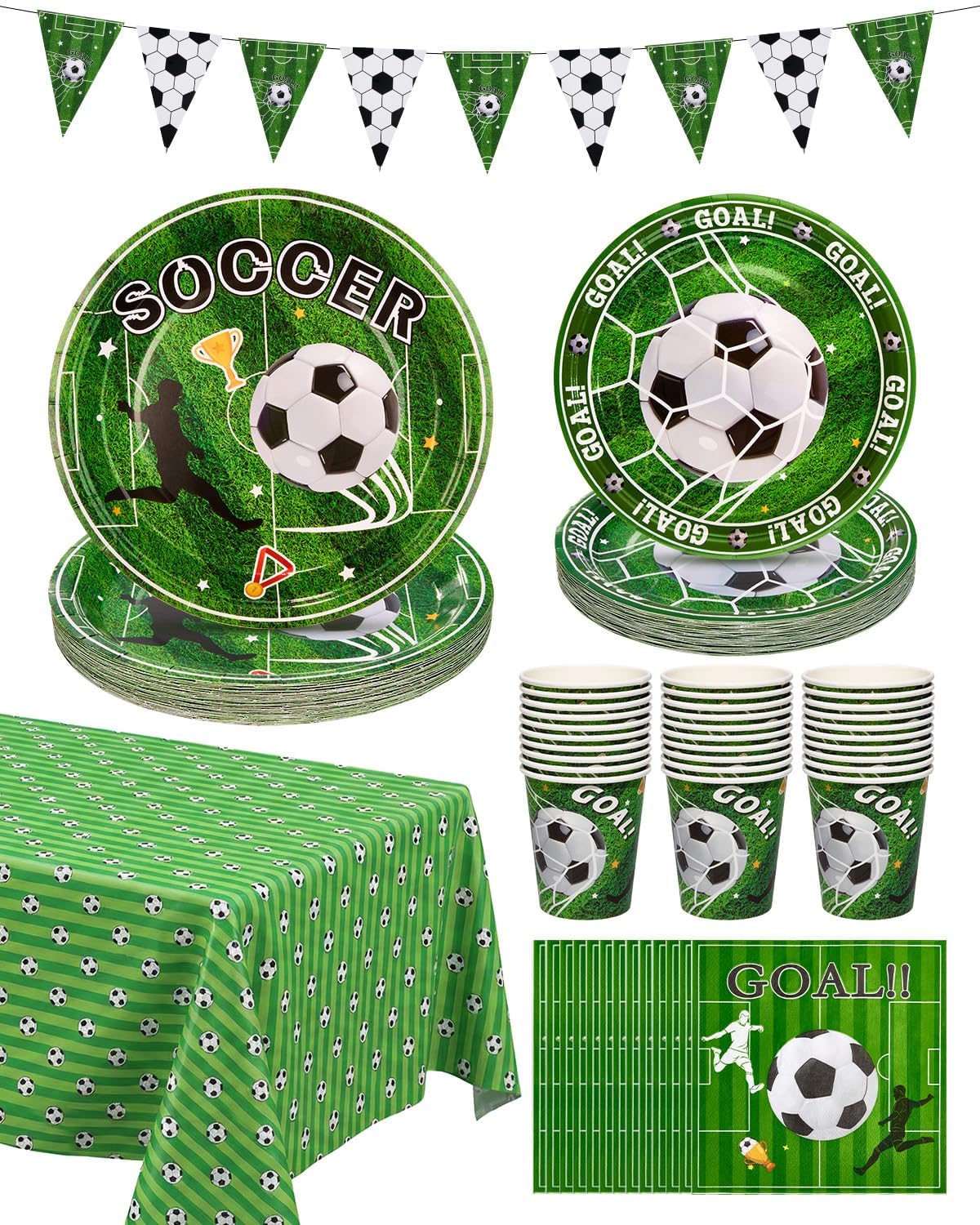 Goodluck World Cup Paper Plates for 30 Guests, Soccer Party Decorations Supplies, Disposable Tableware Sets Include Paper Plates and Napkins with Cups Tablecloth Banner, for Soccer Theme Party