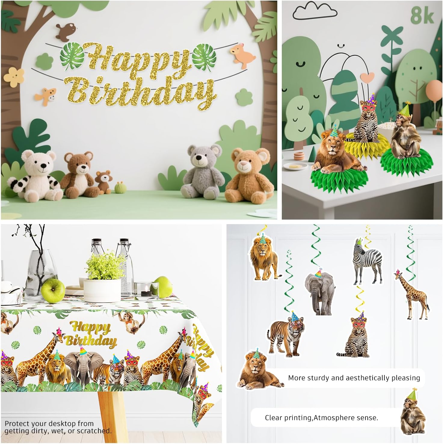 201pcs Safari Birthday Decorations Tableware Set, 25 Serves Safari Plates and Napkins for Party with 2pcs Tablecloth, Banner, Balloons for Jungle Birthday Party Decorations - Image 4