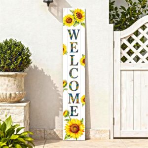 Vertical Wooden Sunflower Welcome P...