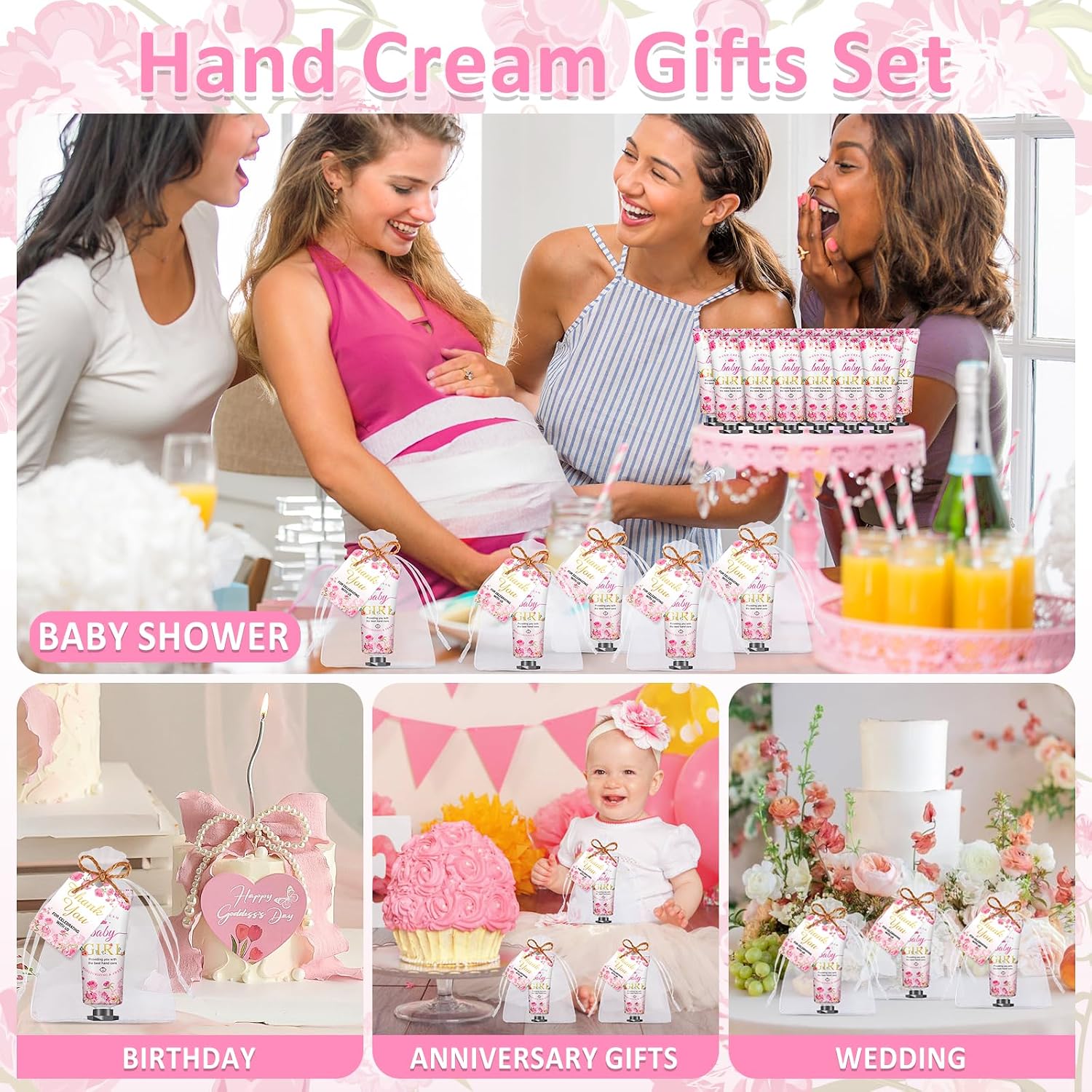 VISCOO 60 Sets Baby Shower Hand Cream Gifts, Baby Shower Party Favors for Guests, Hand Cream Set for Bridal Wedding Thank You Gifts, Travel Size Hand Lotion Bulk (Girl) - Image 6