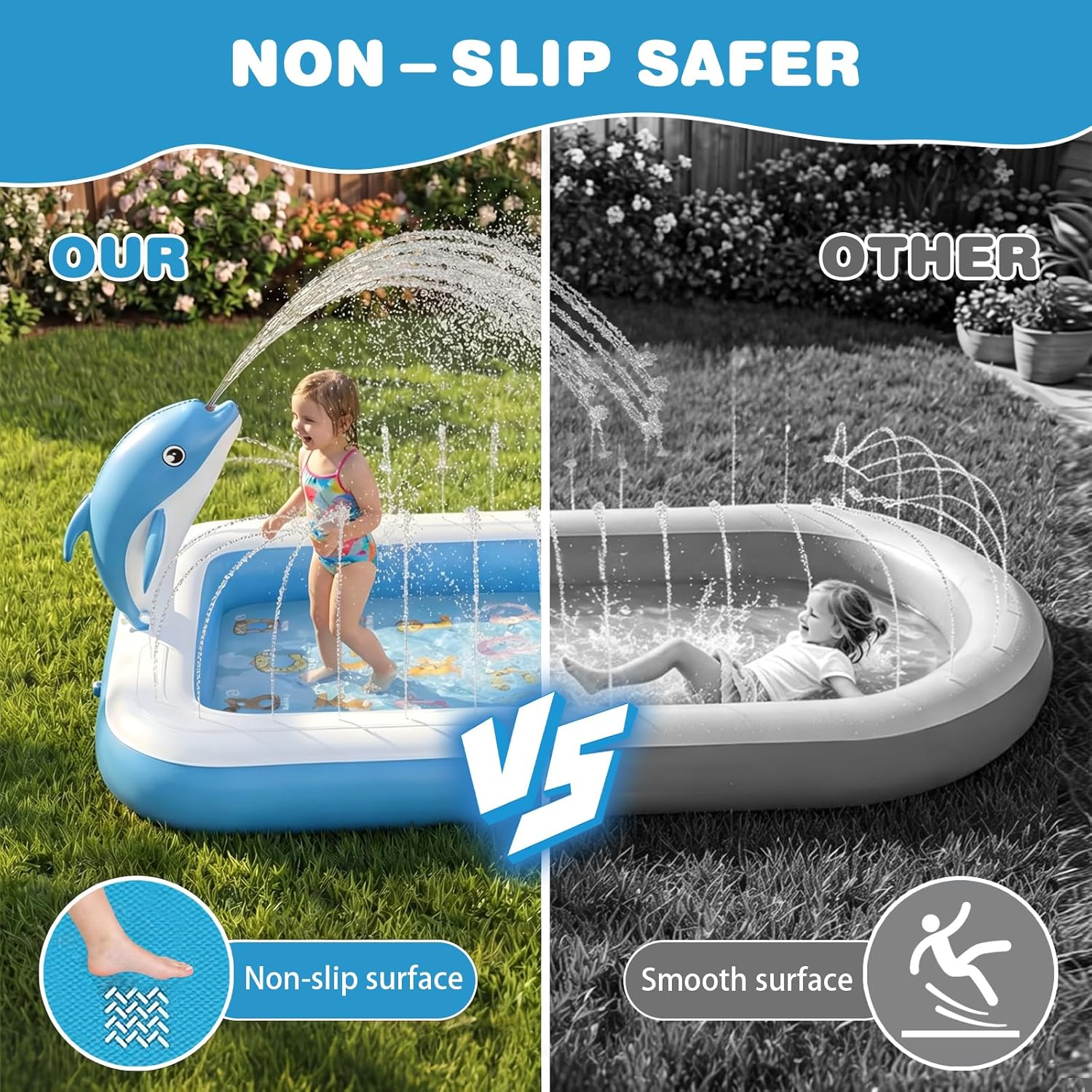 Splash Pads for Toddlers 1-3, Dolphin Toy Sprinkler for Kids, Outdoor Play Mat for Babies, 68" Backyard Inflatable Kiddie Pool, Splash Pad for Kids Ages 4-8, Birthday Gifts for 1 Year Old Boy Girl - Image 4