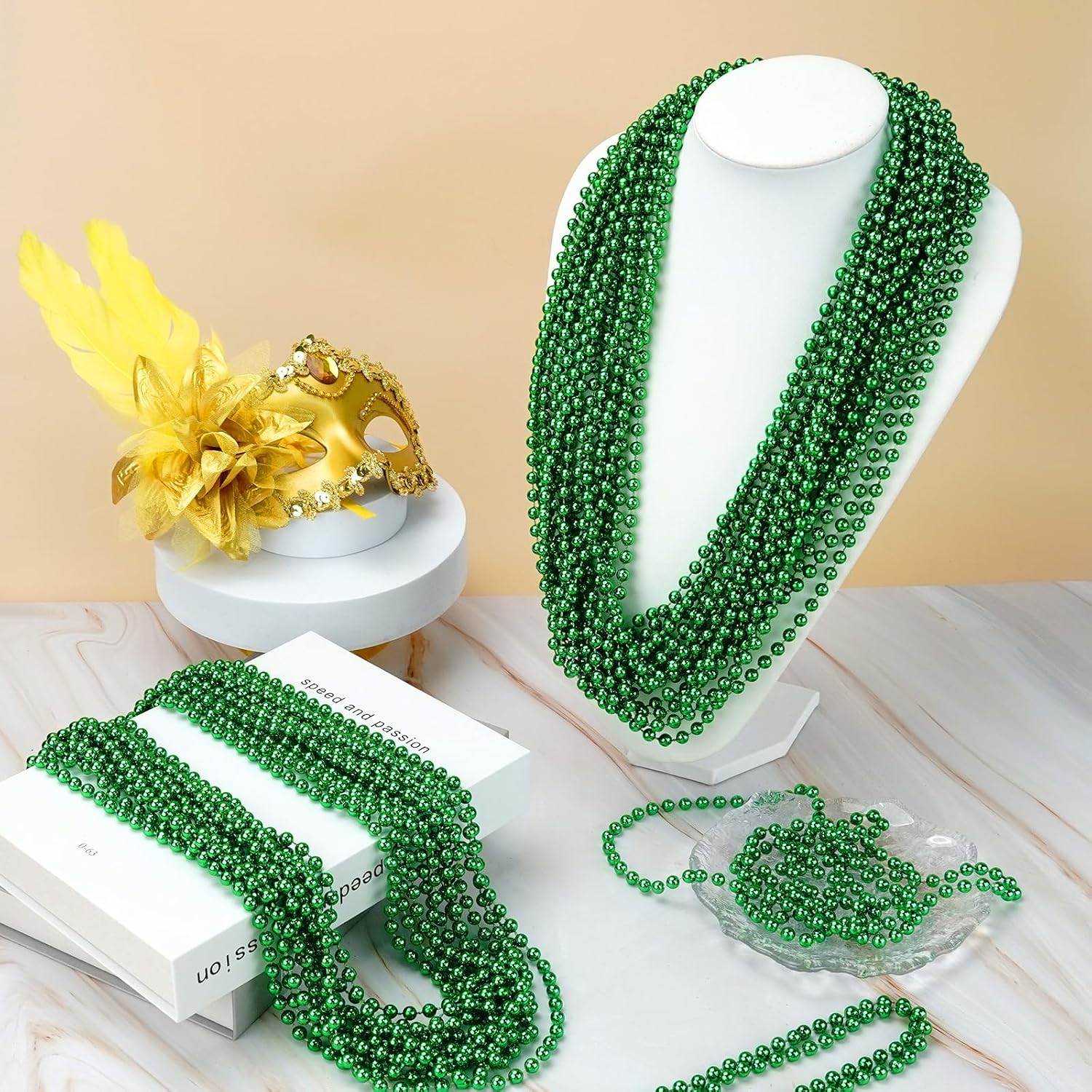 YAXINRUI 144 PCS St. Patricks Day Necklaces, Green Mardi Gras Christmas Bead Necklaces, 33" St. Patrick's Day Green Beads St. Patricks Day Accessories for Mardi Gras, St. Patricks Day Party Favors - Image 4