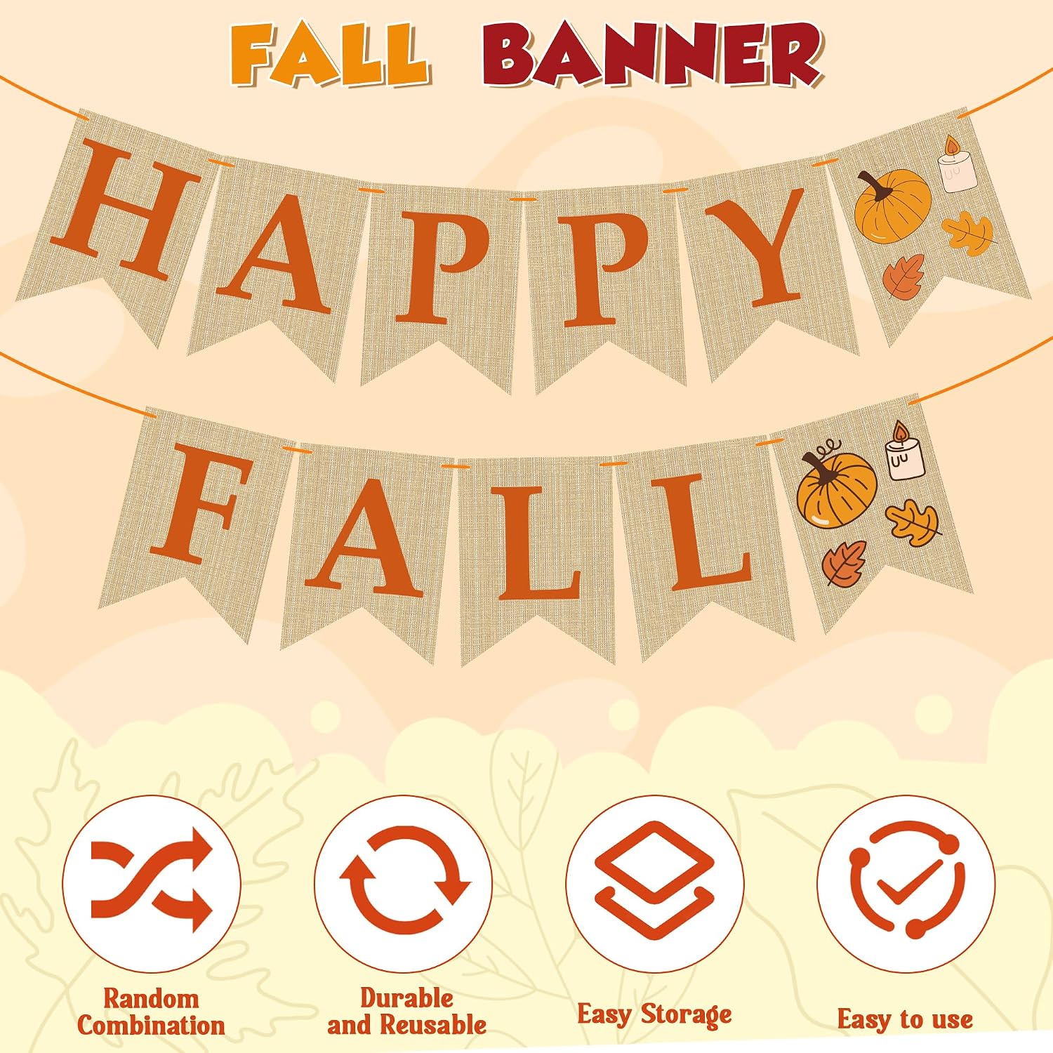 OHOME Fall Decorations for Home - Happy Autumn Pumpkin Banner for Indoor Outdoor | Maple Leaves Garland Backdrop for Outside - Hanging Party Favors Supplies for Birthday | Fall Decor - Image 3