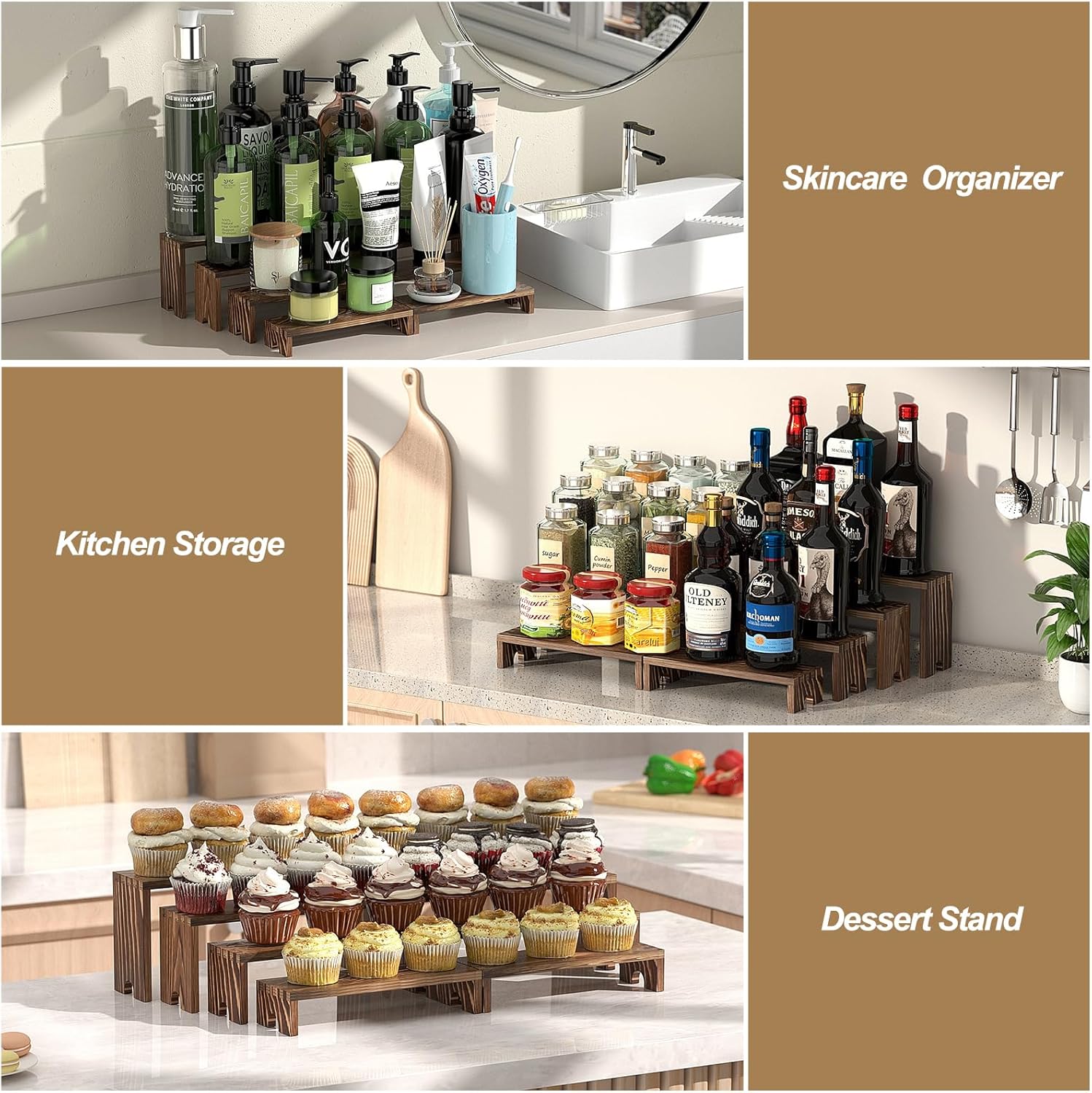 2 Set Wooden Tiered Risers Display Stands for Vendor Events,Stackable Wood Cupcake Display Stand,Farmhouse Decor Wood Dessert Table Display Set,Vendor Booth Display Items,Food Display Risers for Party - Image 7