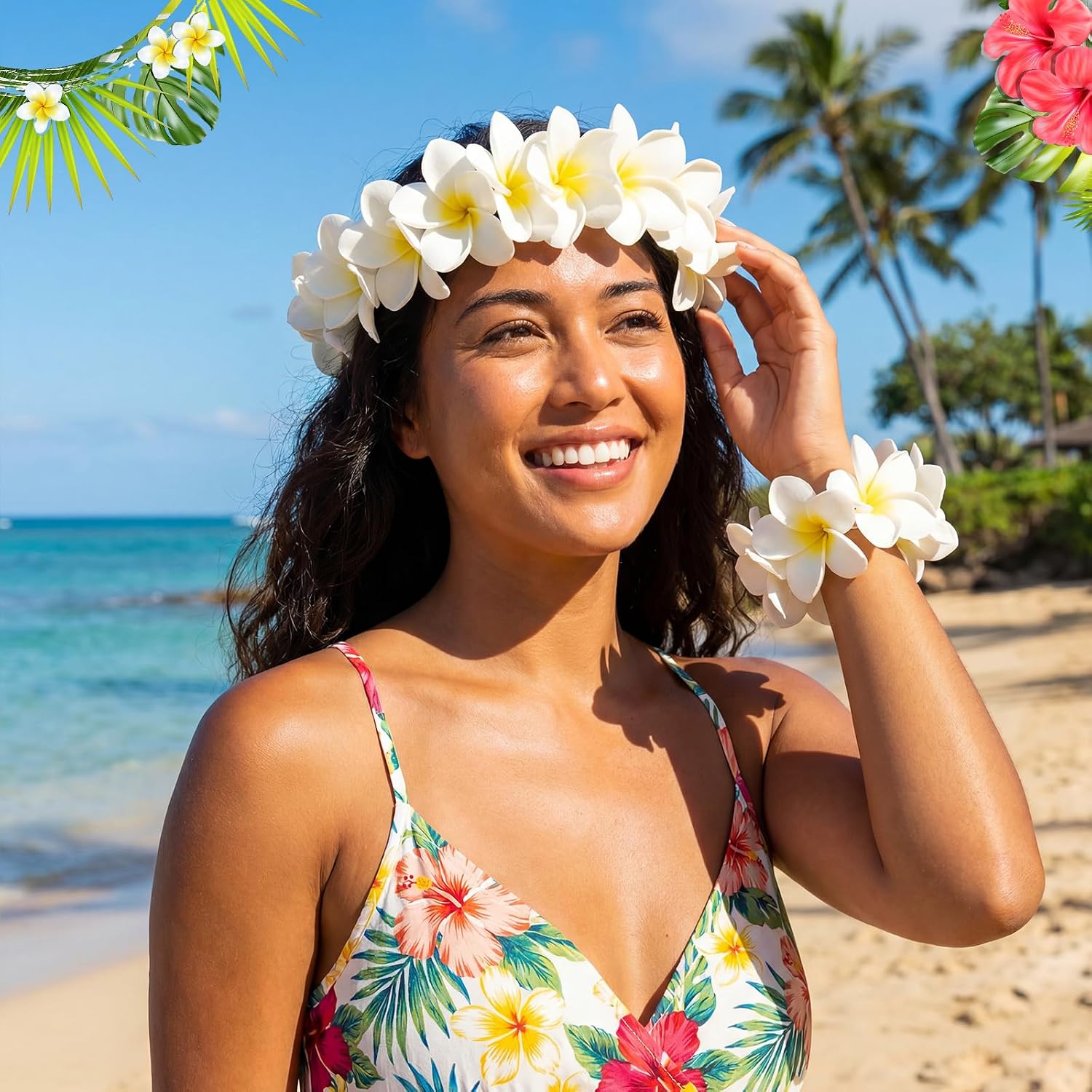 Tigeen 30 Pcs Hawaiian Plumeria Frangipani PU Artificial Flowers Tropical Flowers with Stems for DIY Real to Touch Birthday Gifts Wedding Home Hawaiian Party Decor Table Centerpiece (White) - Image 7