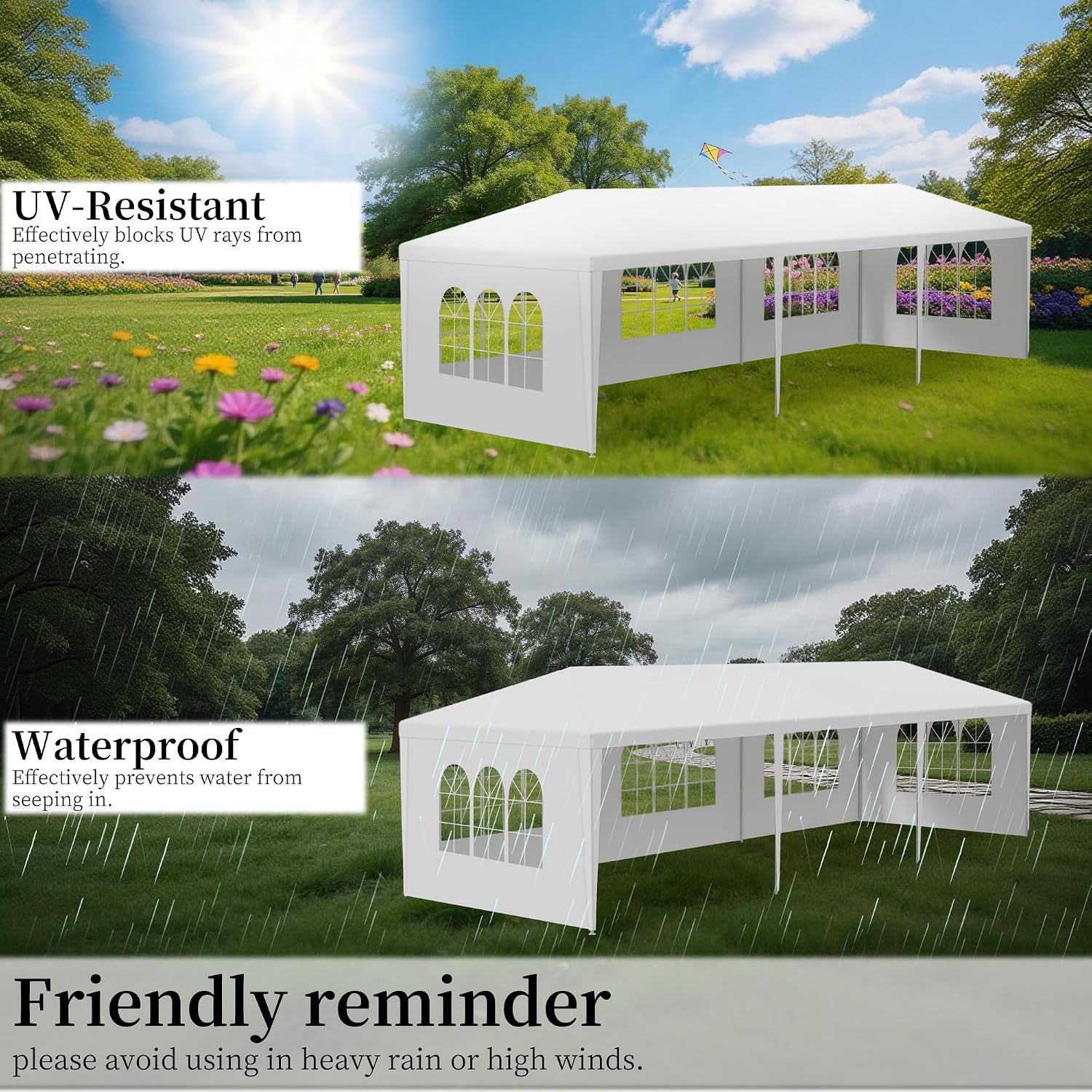 Outdoor 10' x 30' White Party Canopy Tent with 8 Removable Sidewalls, Party Shade Shelter Feet Tent with Transparent Windows for Backyard,BBQ, Weddings, Gatherings, Events (White, 3 * 9) - Image 4