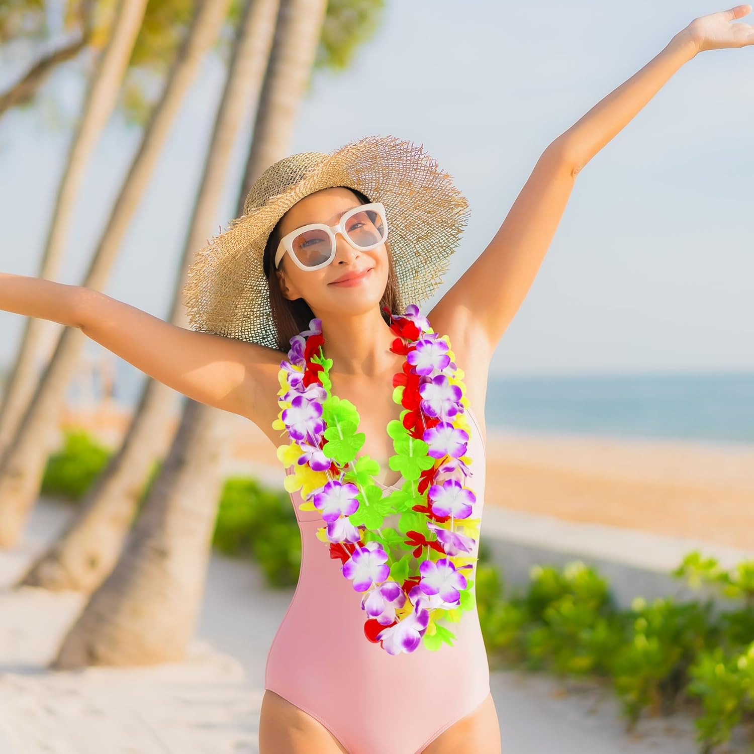 Luau Party Decorations, 12PCS Leis for Luau Party Necklace Women Clothing Accessories, Hawaiian Colorful Tropical Theme Costume Accessories, Hawaii Flower Lays Garland Summer Pool Birthday Supplies - Image 4