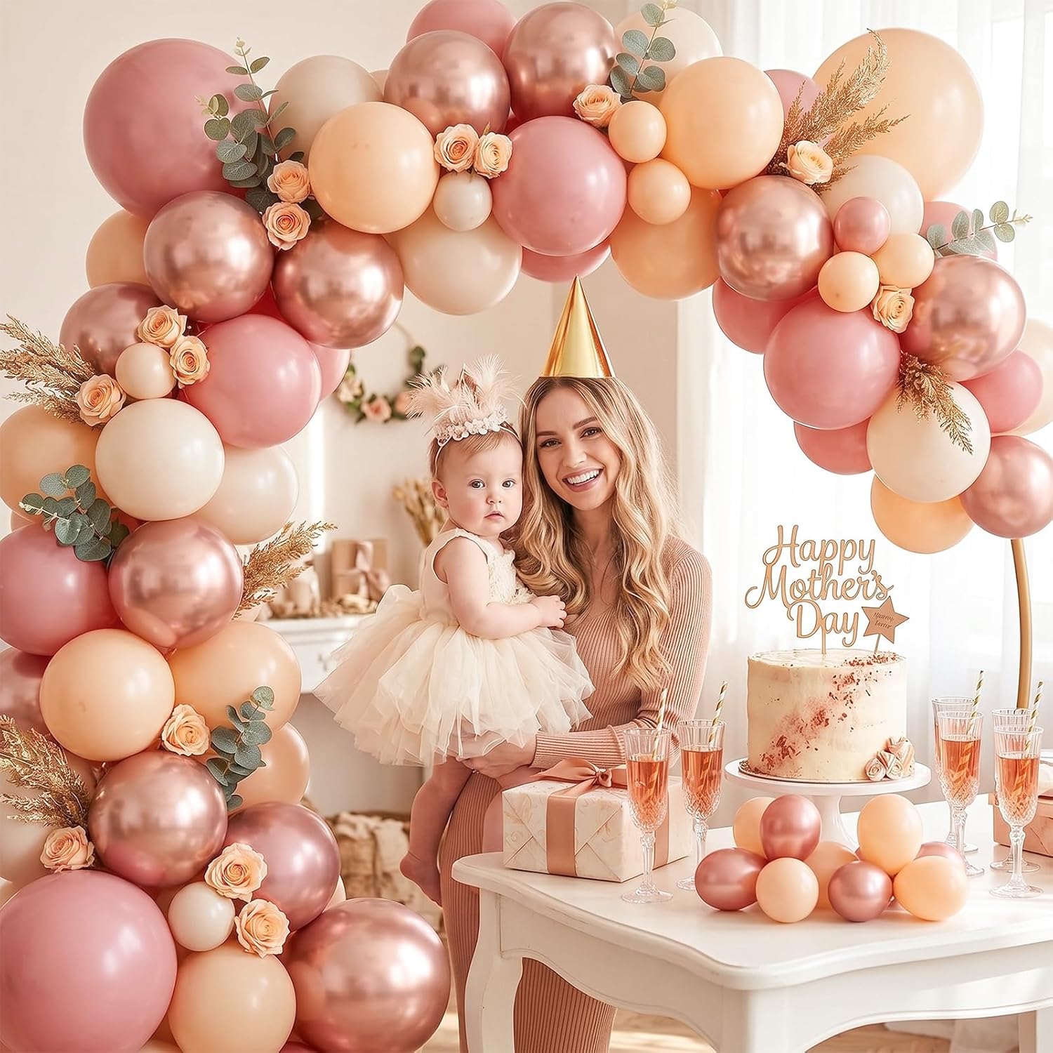 Retro Blush Pink Balloons, 60 Packs 12 Inch Dusty Pink Metallic Chrome Rose Gold White Sand Nude Balloons for Pumpkin Baby Shower Girls Women Boho Birthday Bridal Wedding Mothers Day Decorations - Image 4