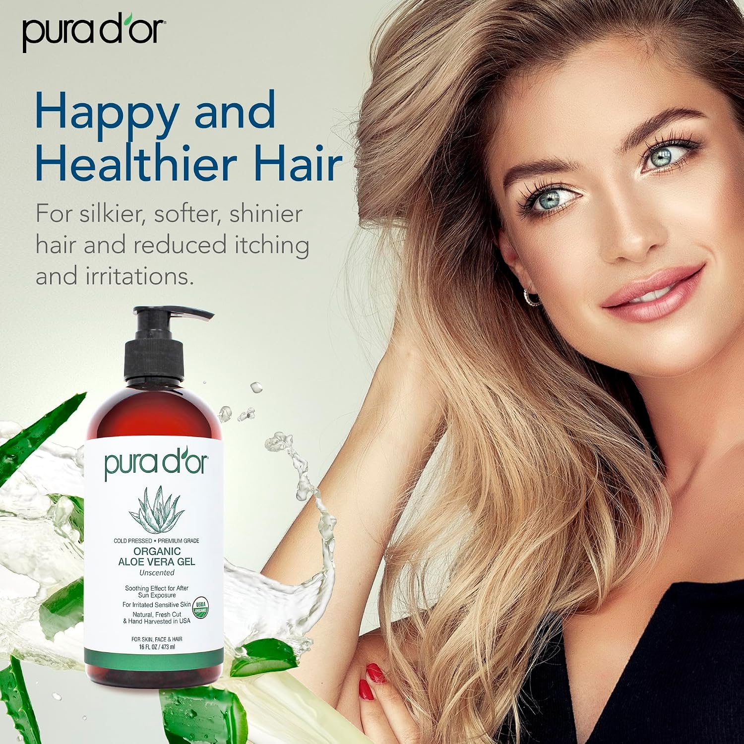 PURA D'OR 16 Oz ORGANIC Aloe Vera Gel - Unscented - All Natural - ZERO Artificial Preservatives - Deeply Hydrating & Moisturizing - Sunburn, Bug Bites, Rashes, Small Cuts, Eczema Relief - Skin & Hair - Image 5