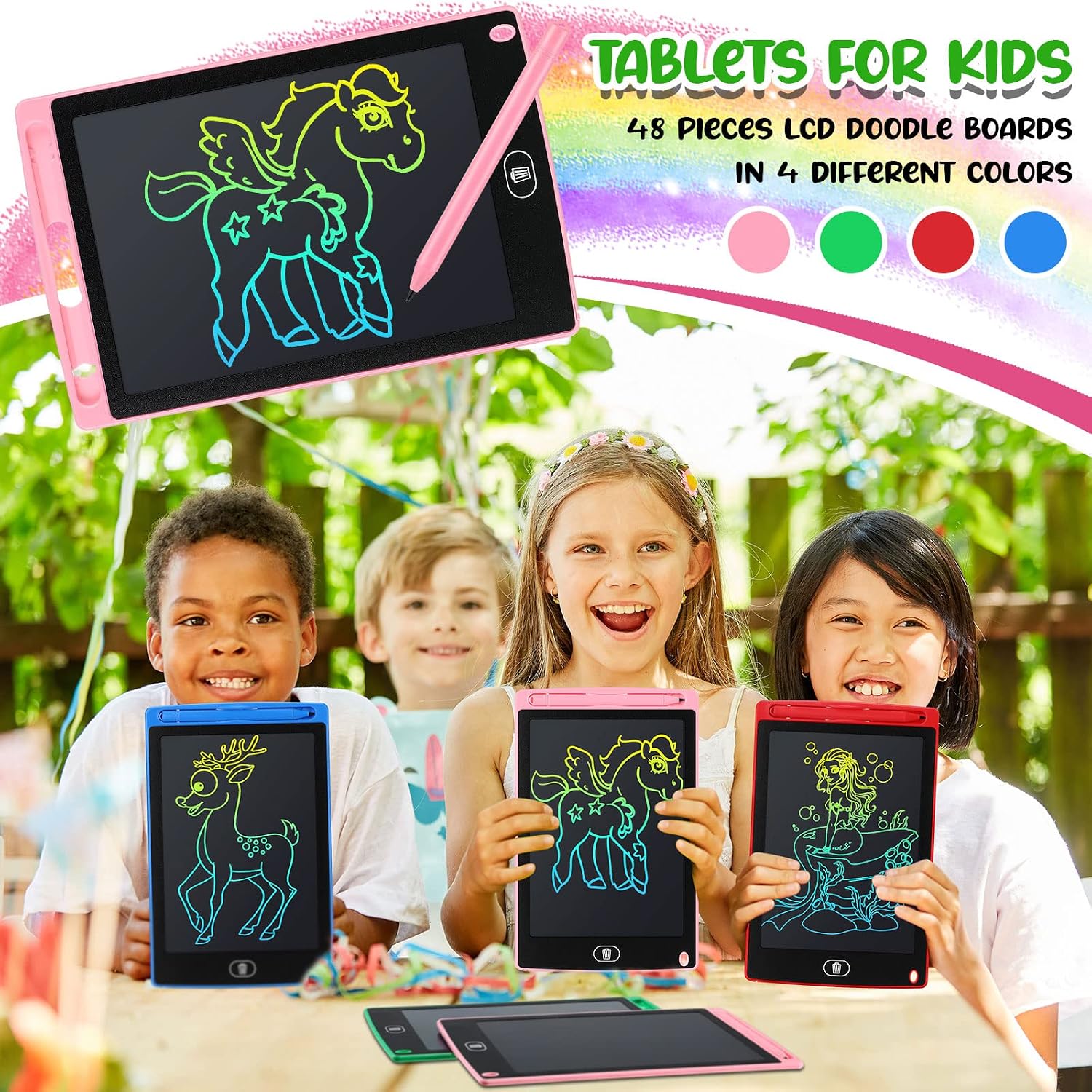Zhehao 48 Pieces LCD Writing Tablet for Kids 8.5 Inch Doodle Pads Bulk Erasable Drawing Doodle Board Drawing Pads Learning Toy for Valentine Easter Gift Boys Girl Age 3-10(Blue,Red,Green,Pink) - Image 4